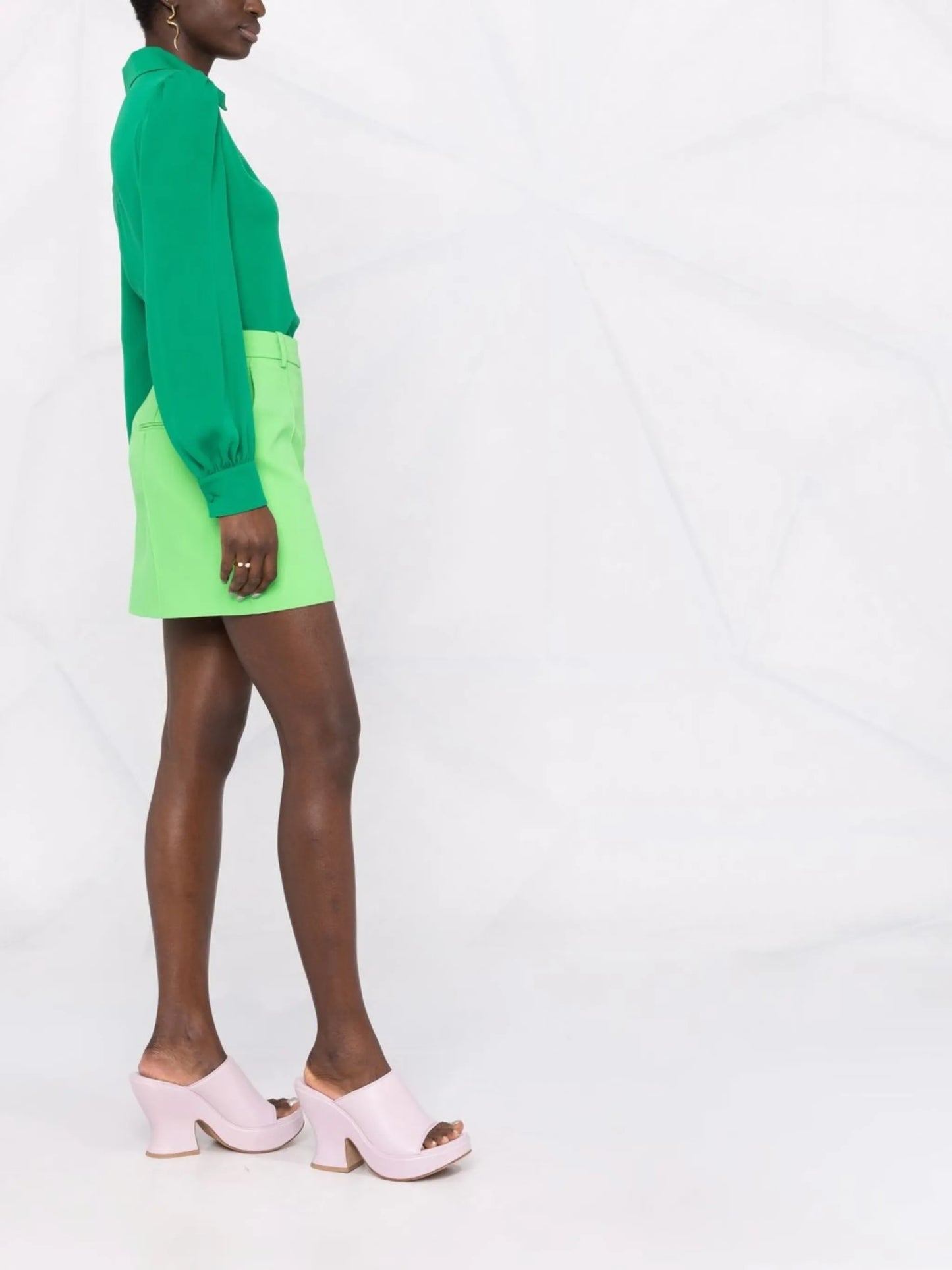 spread-collar silk top
