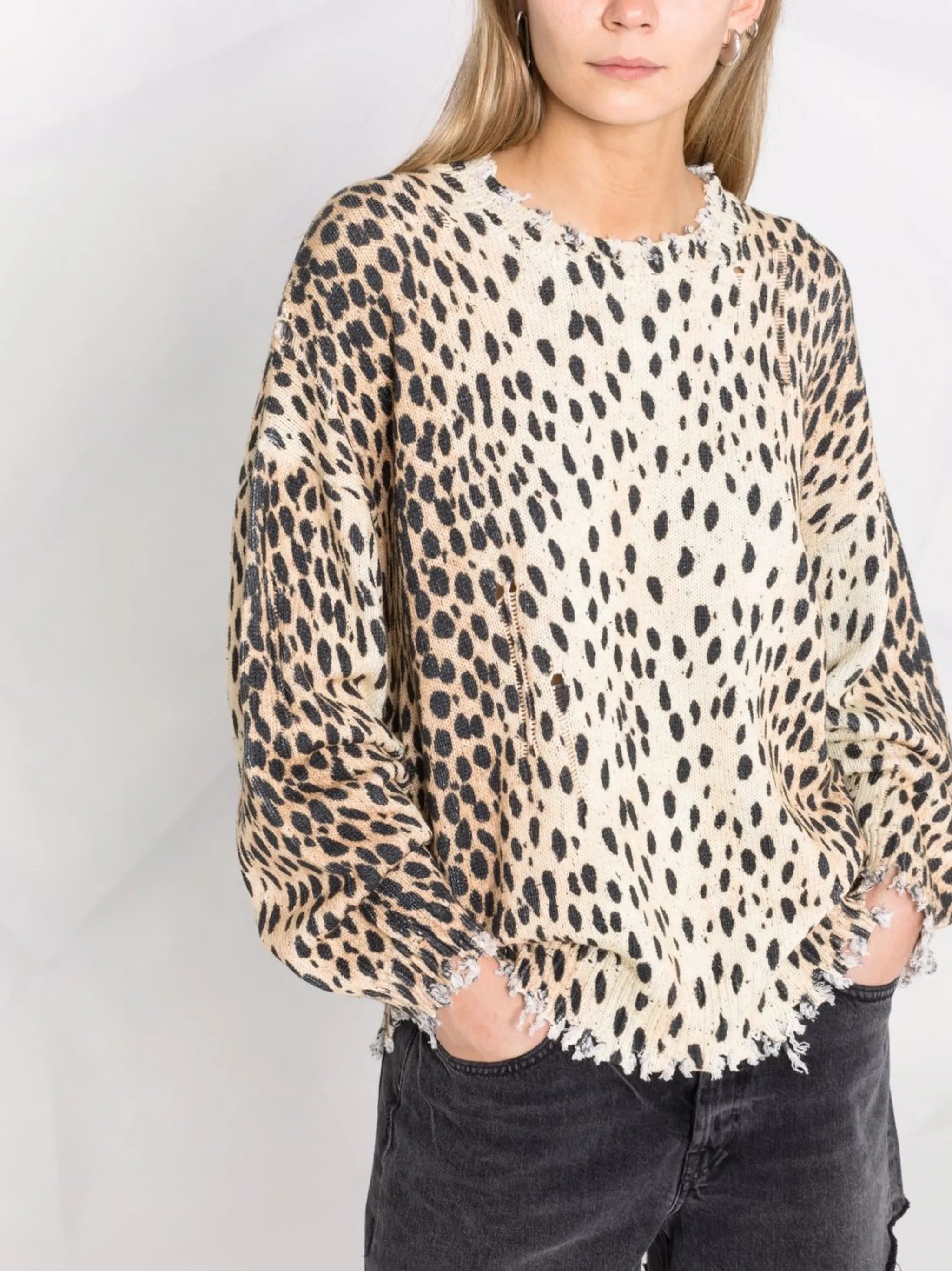 distressed leopard jumper