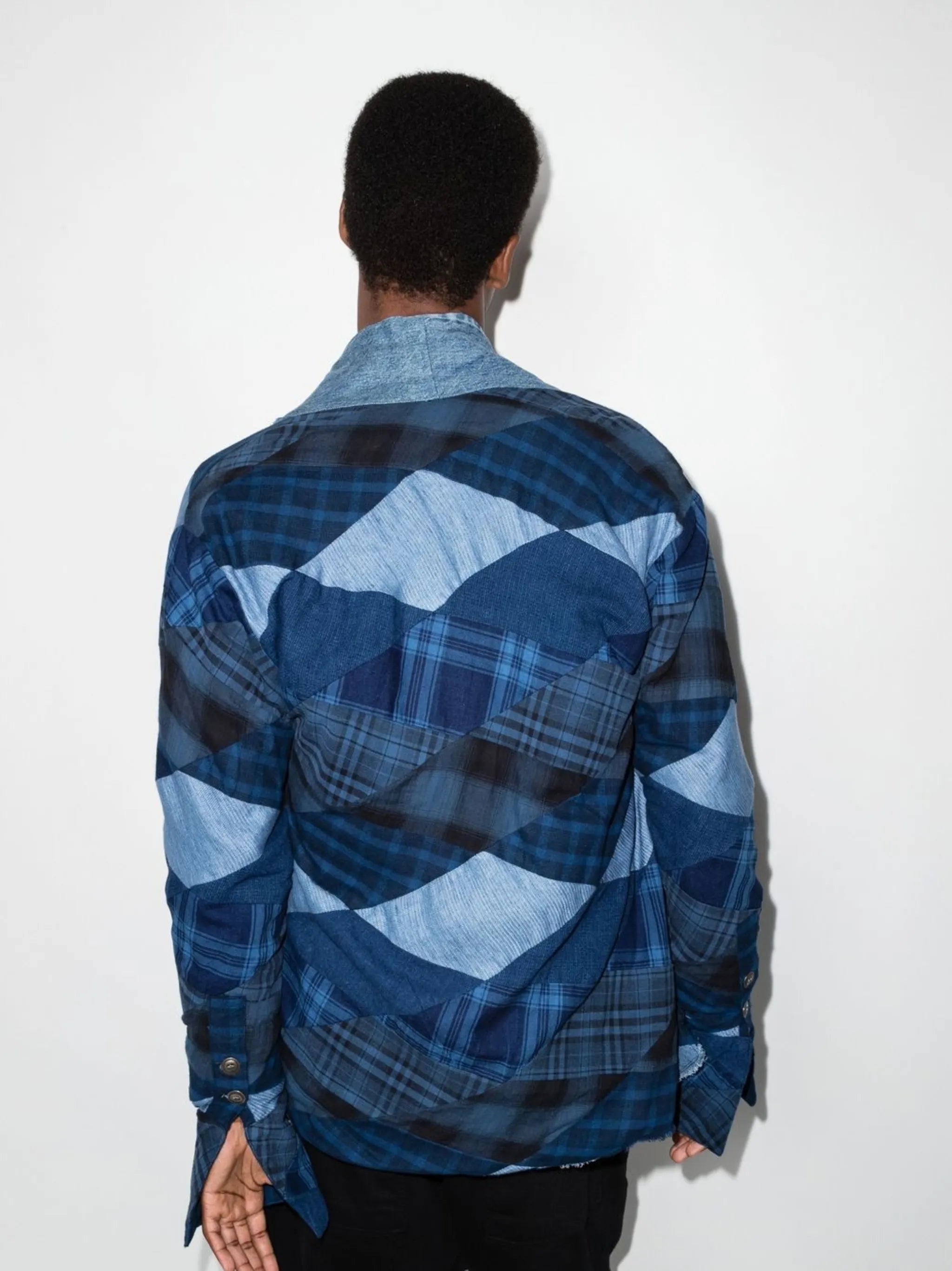 Diamond patchwork denim shirt jacket