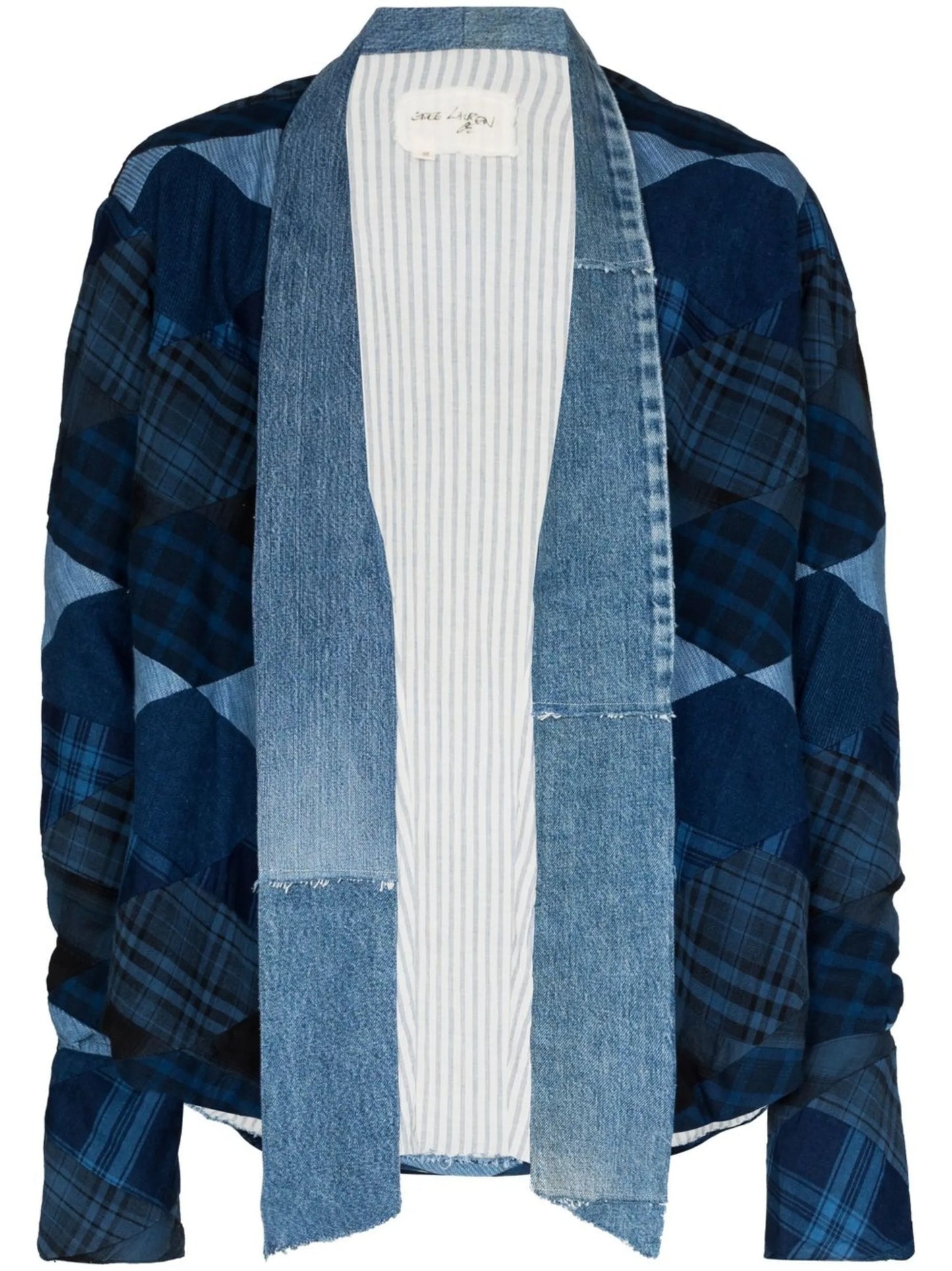 Diamond patchwork denim shirt jacket