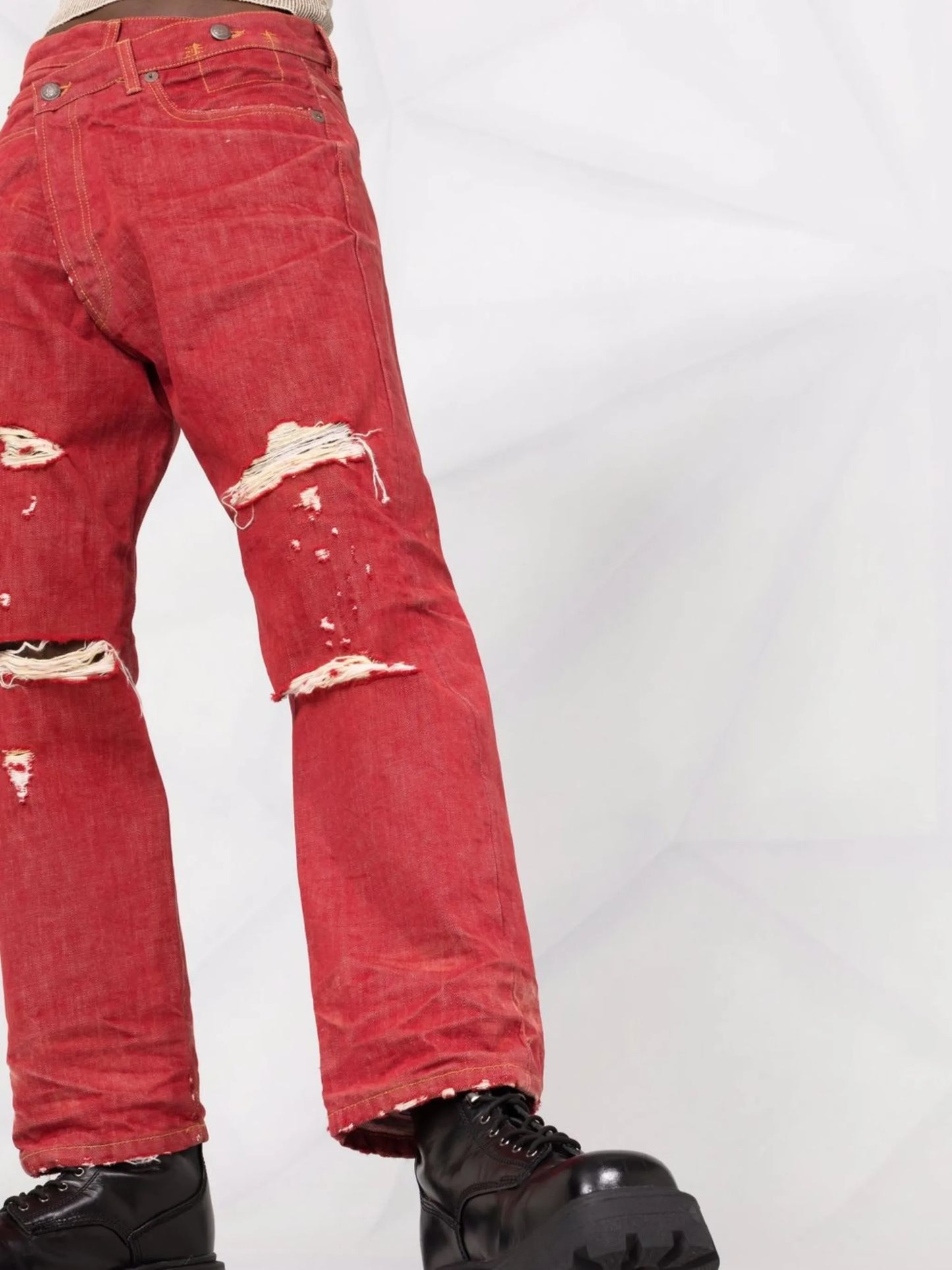 crossover asymmetric distressed jeans