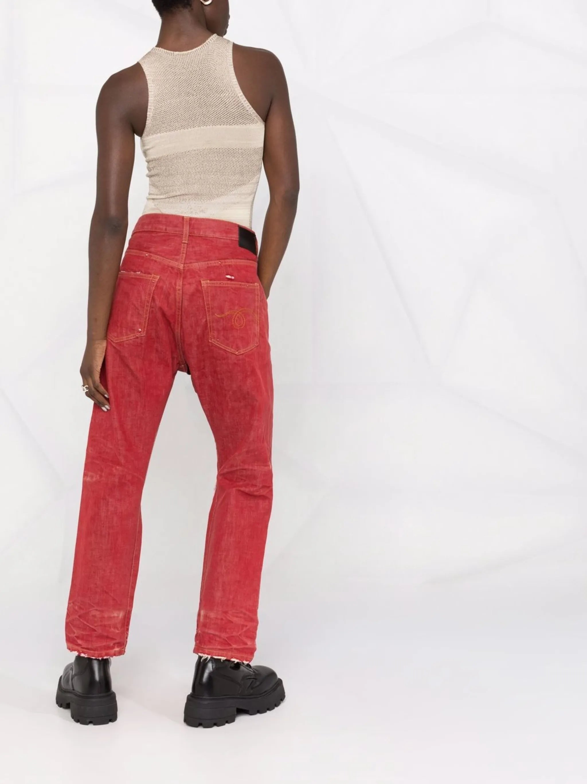crossover asymmetric distressed jeans