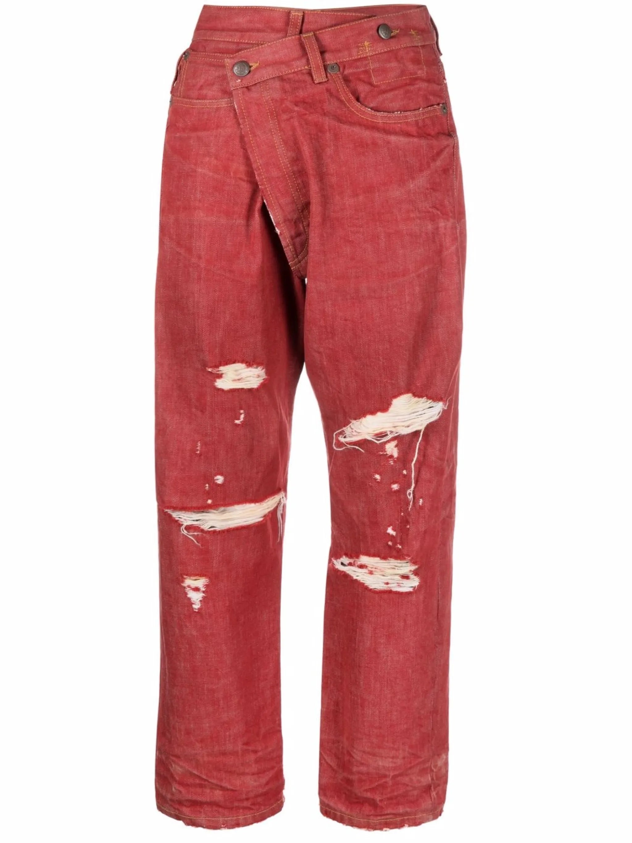 crossover asymmetric distressed jeans