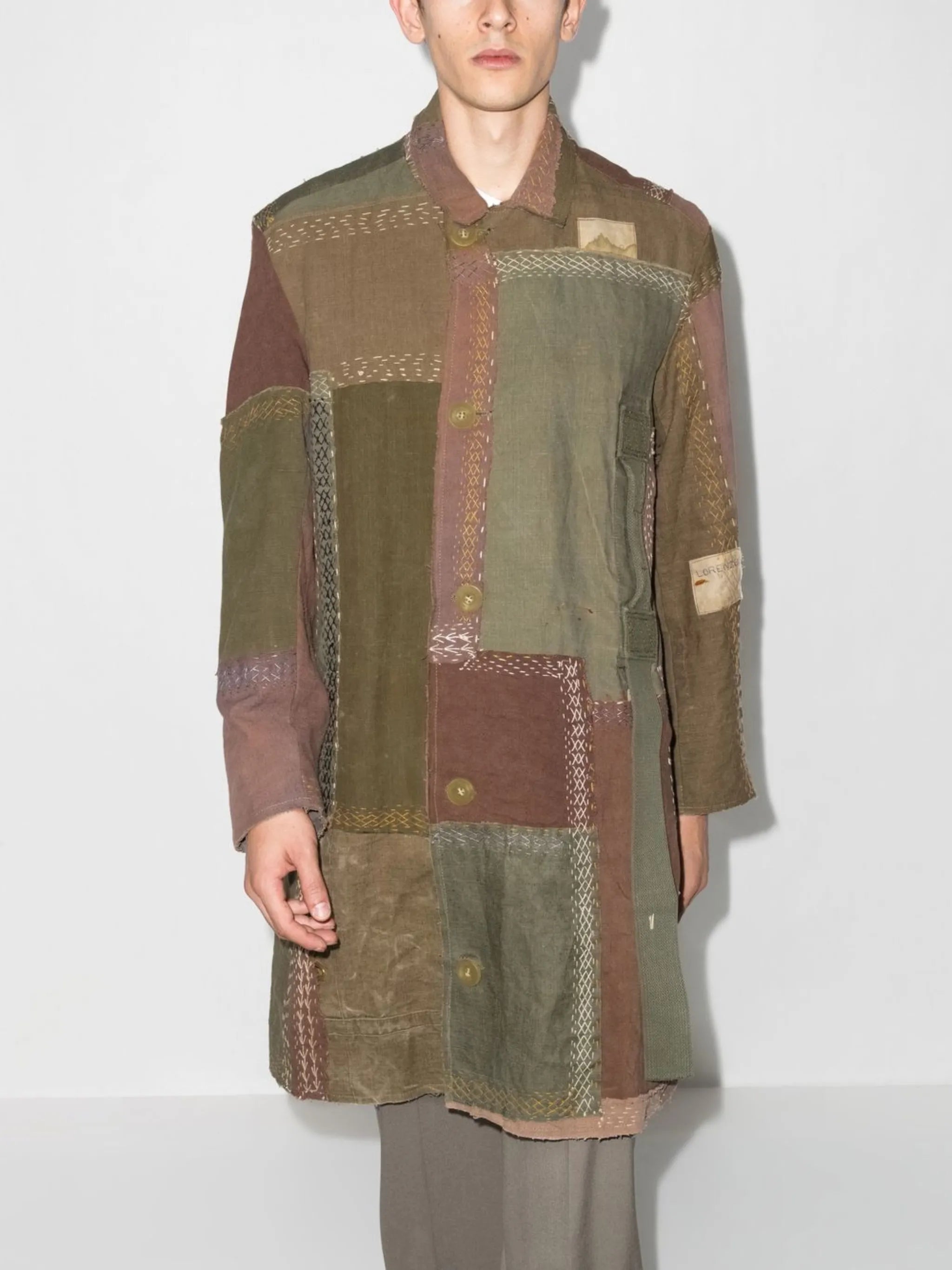 Rufus single-breasted patchwork coat