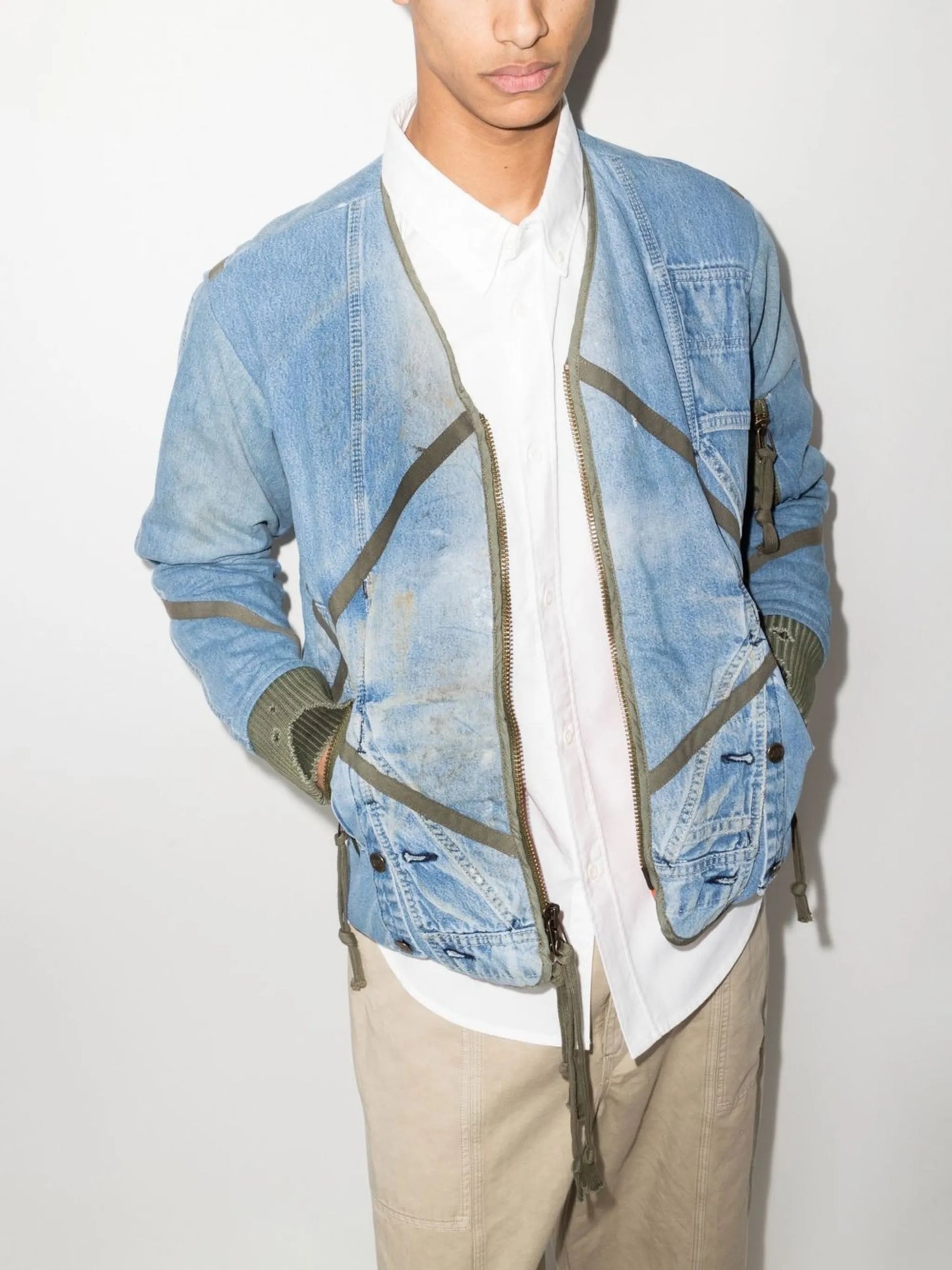 zip-up denim bomber jacket