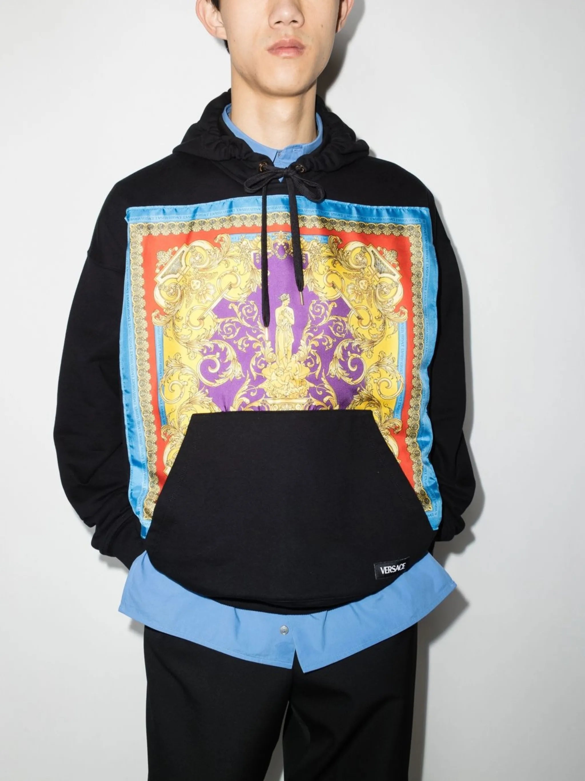 baroque-panelled pullover hoodie