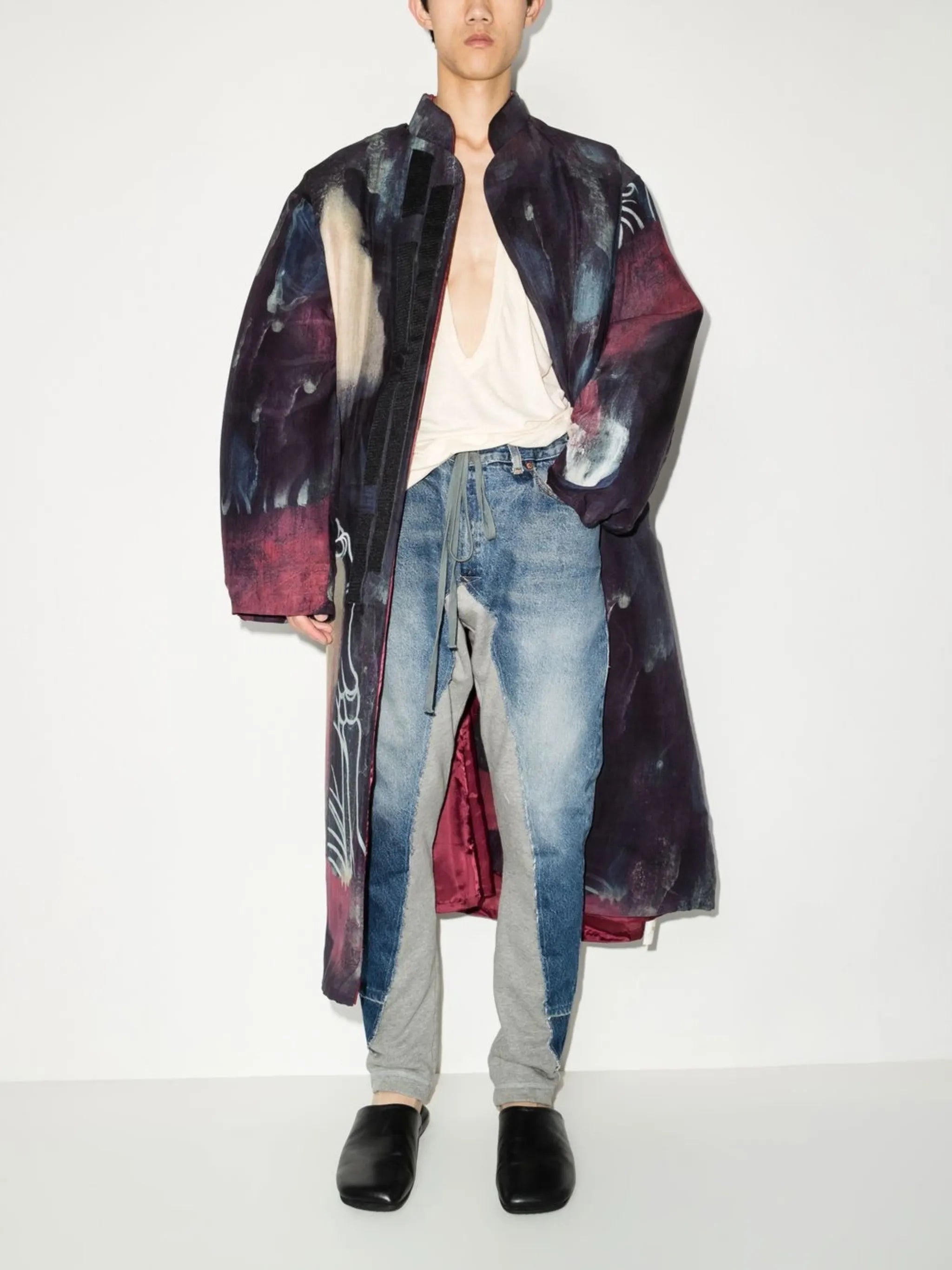 panelled straight-leg trousers