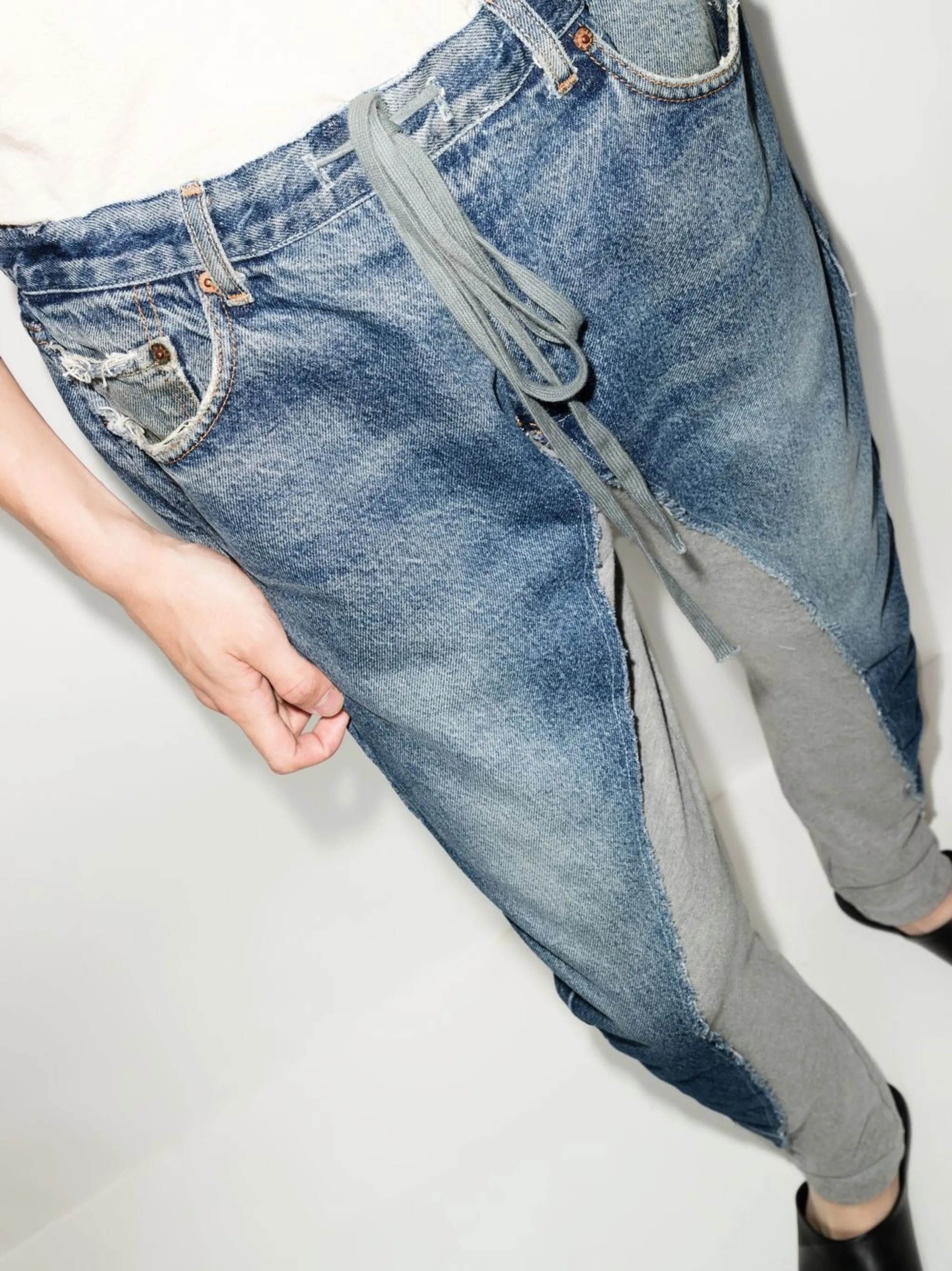 panelled straight-leg trousers