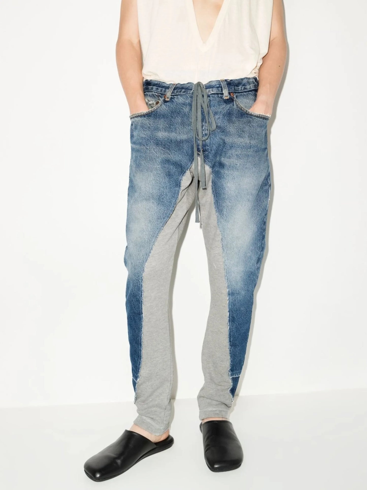 panelled straight-leg trousers