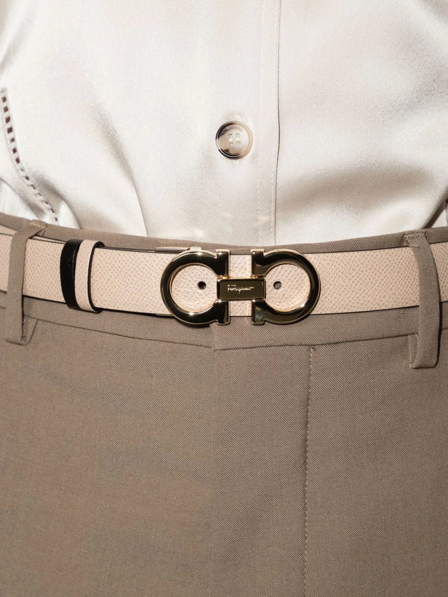 Gancini-buckle reversible belt