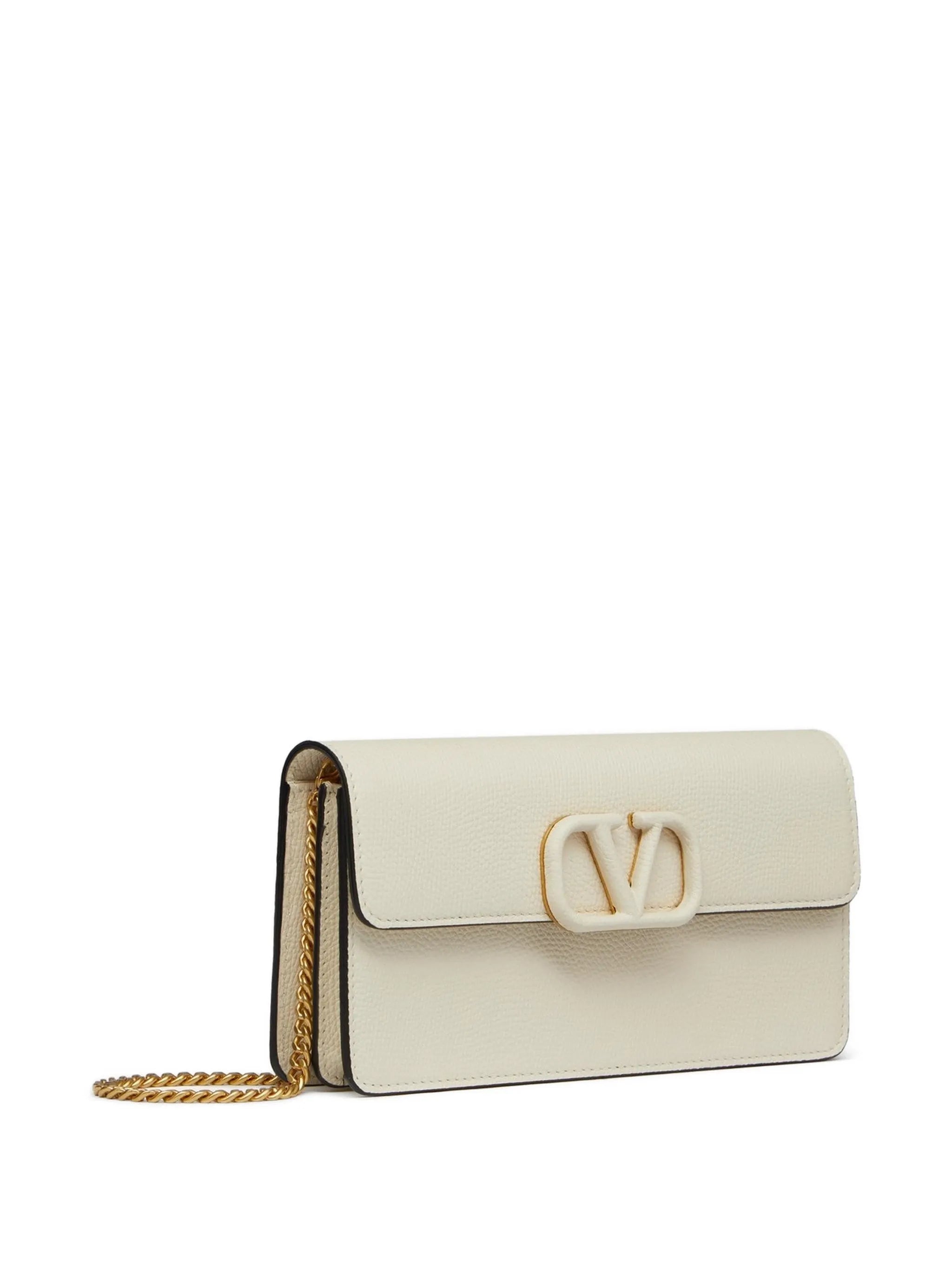VLogo Signature grainy calfskin wallet with chain