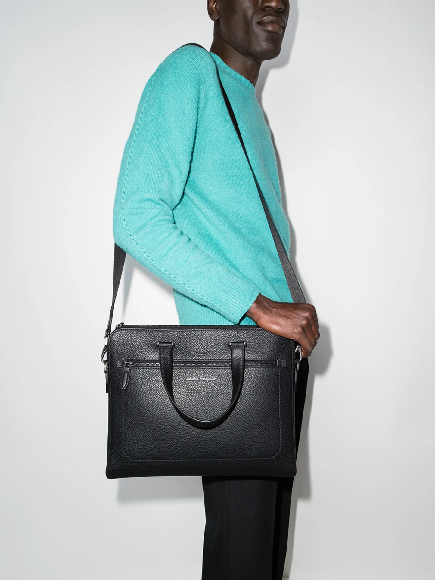 logo-plaque leather briefcase