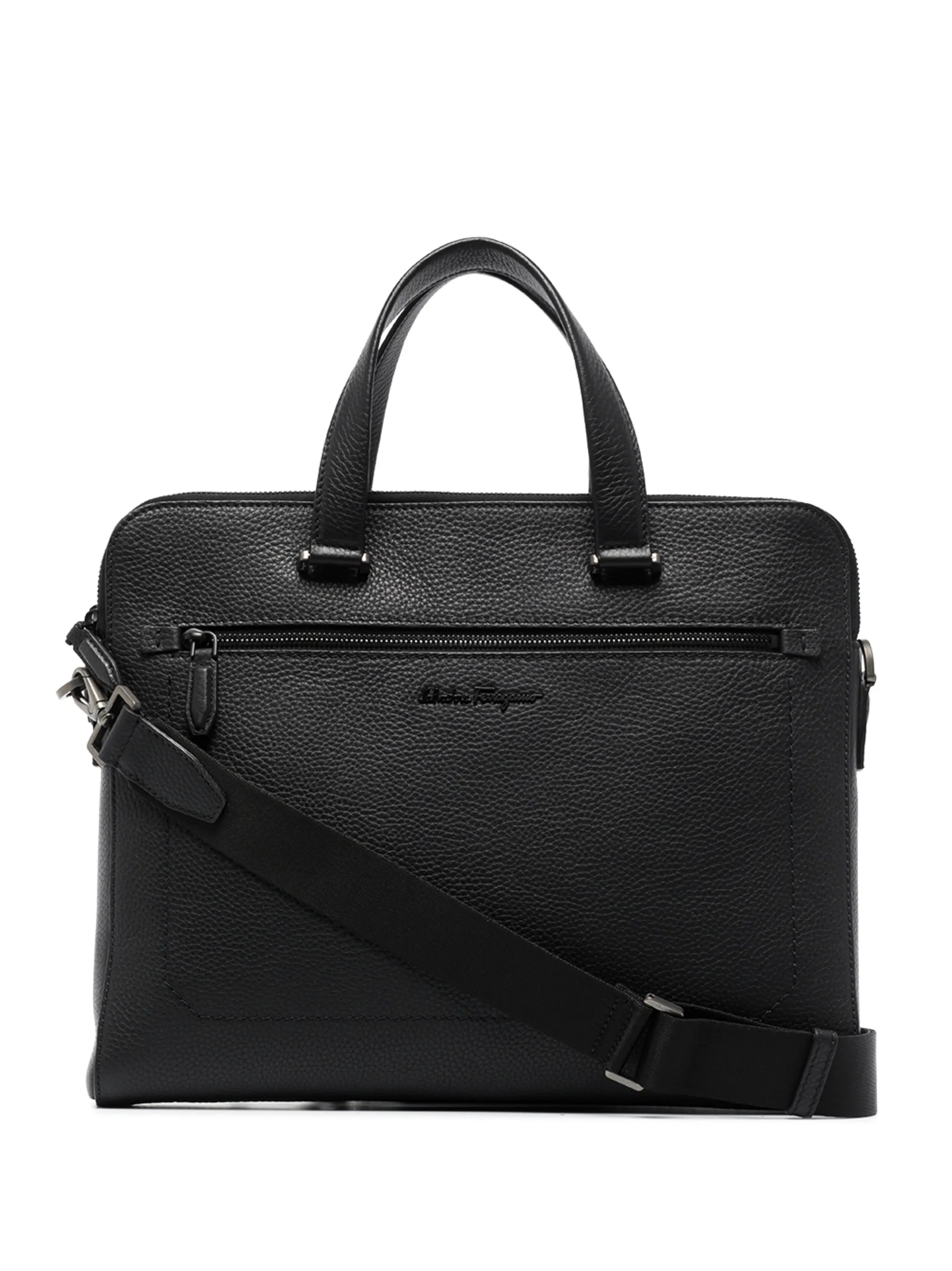 logo-plaque leather briefcase