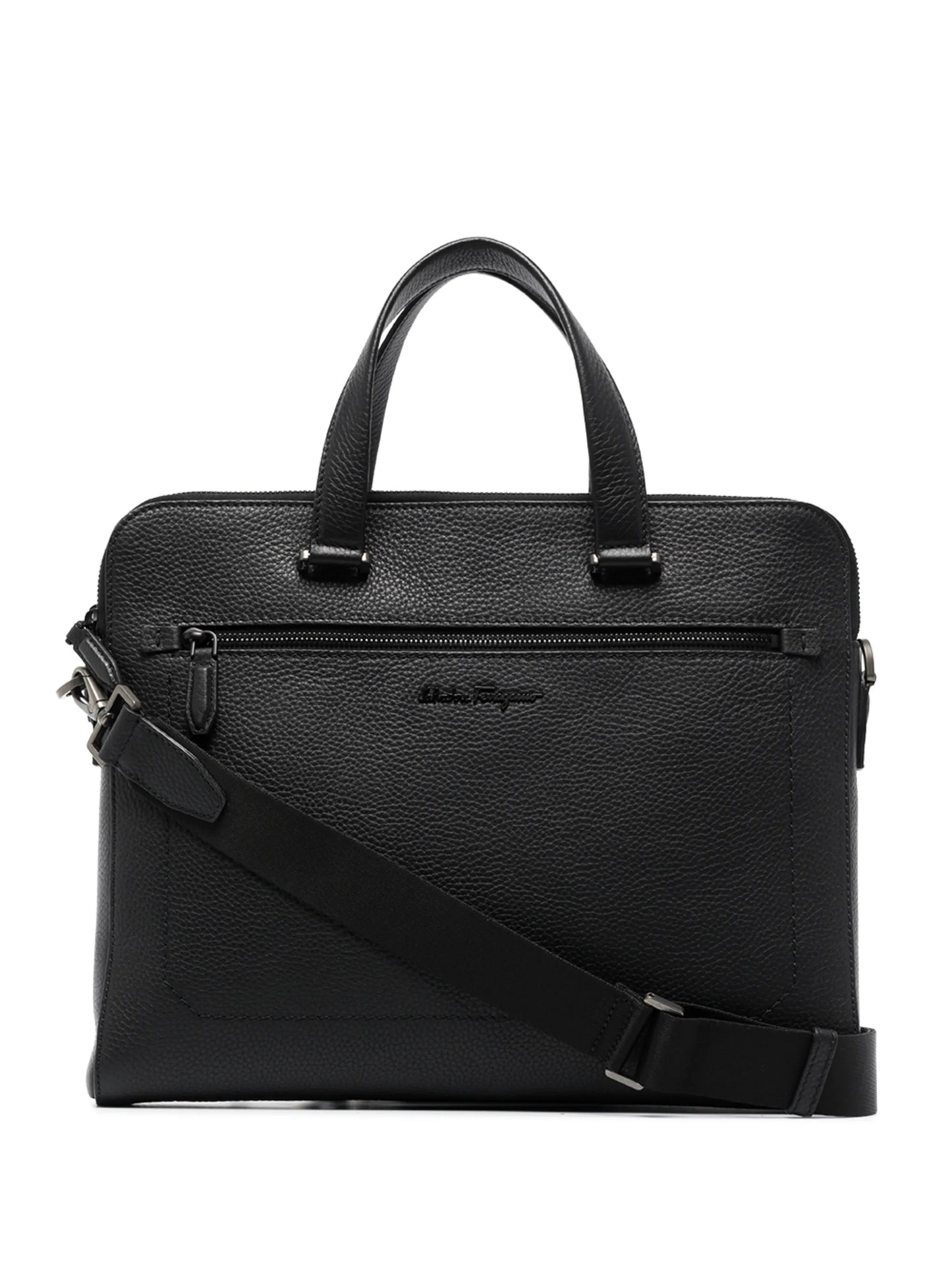 logo-plaque leather briefcase
