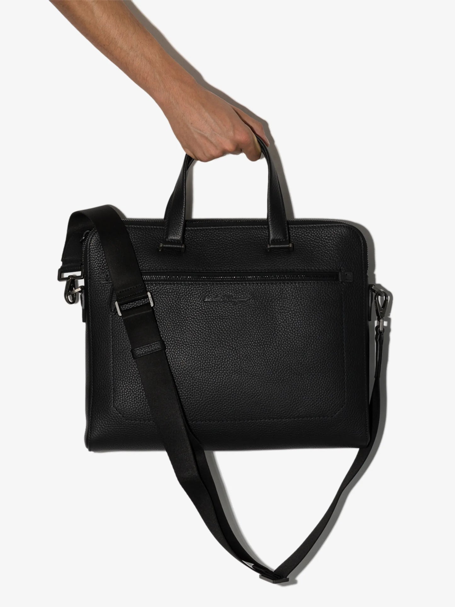 logo-plaque leather briefcase