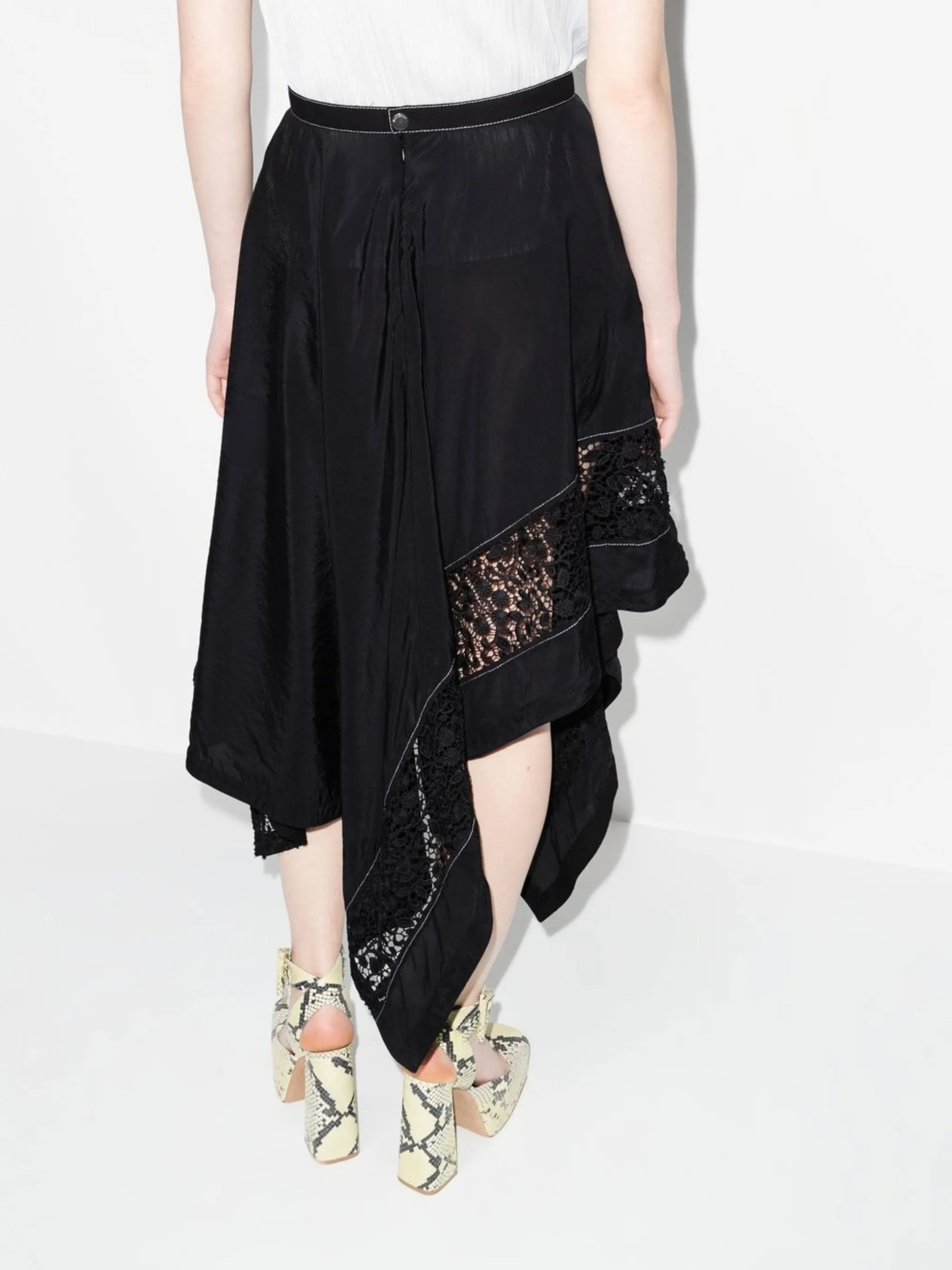 lace-insert asymmetric skirt