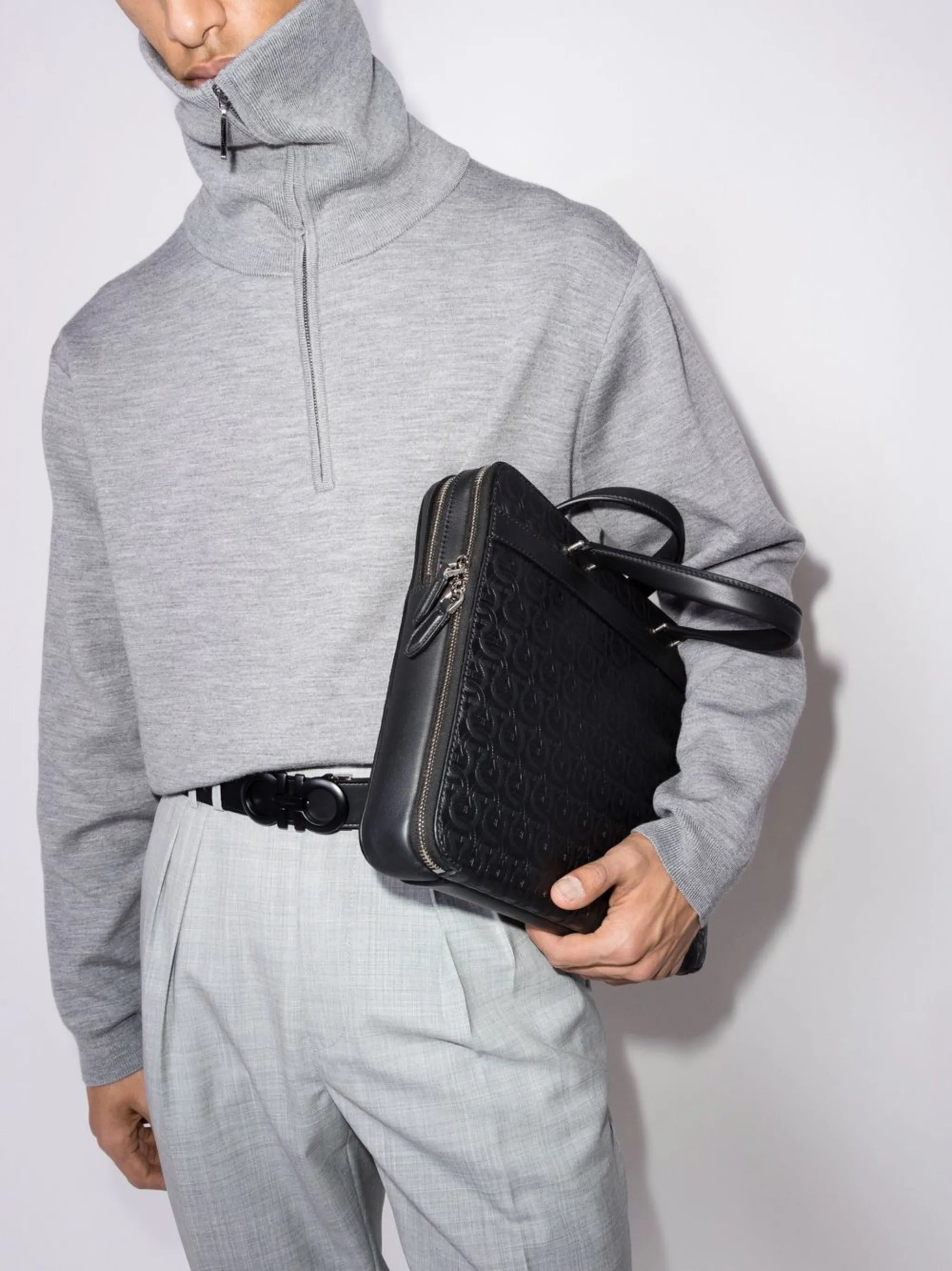 Gancini leather briefcase