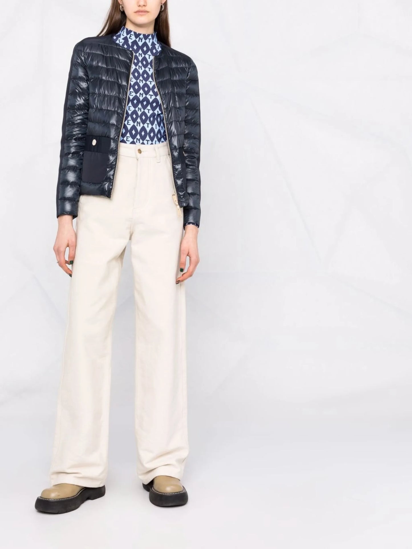 collarless padded jacket