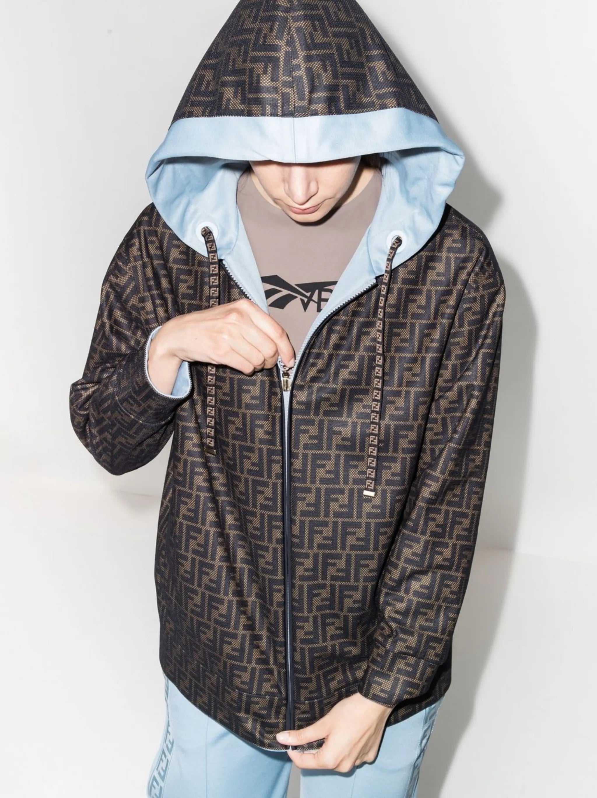 FF-motif reversible hooded jacket