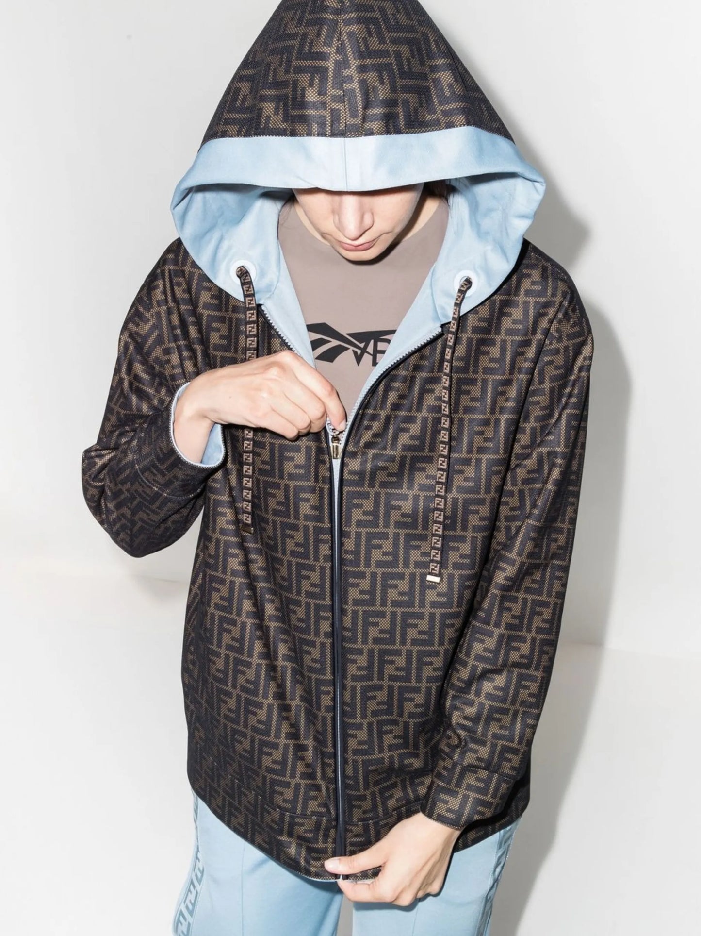 FF-motif reversible hooded jacket