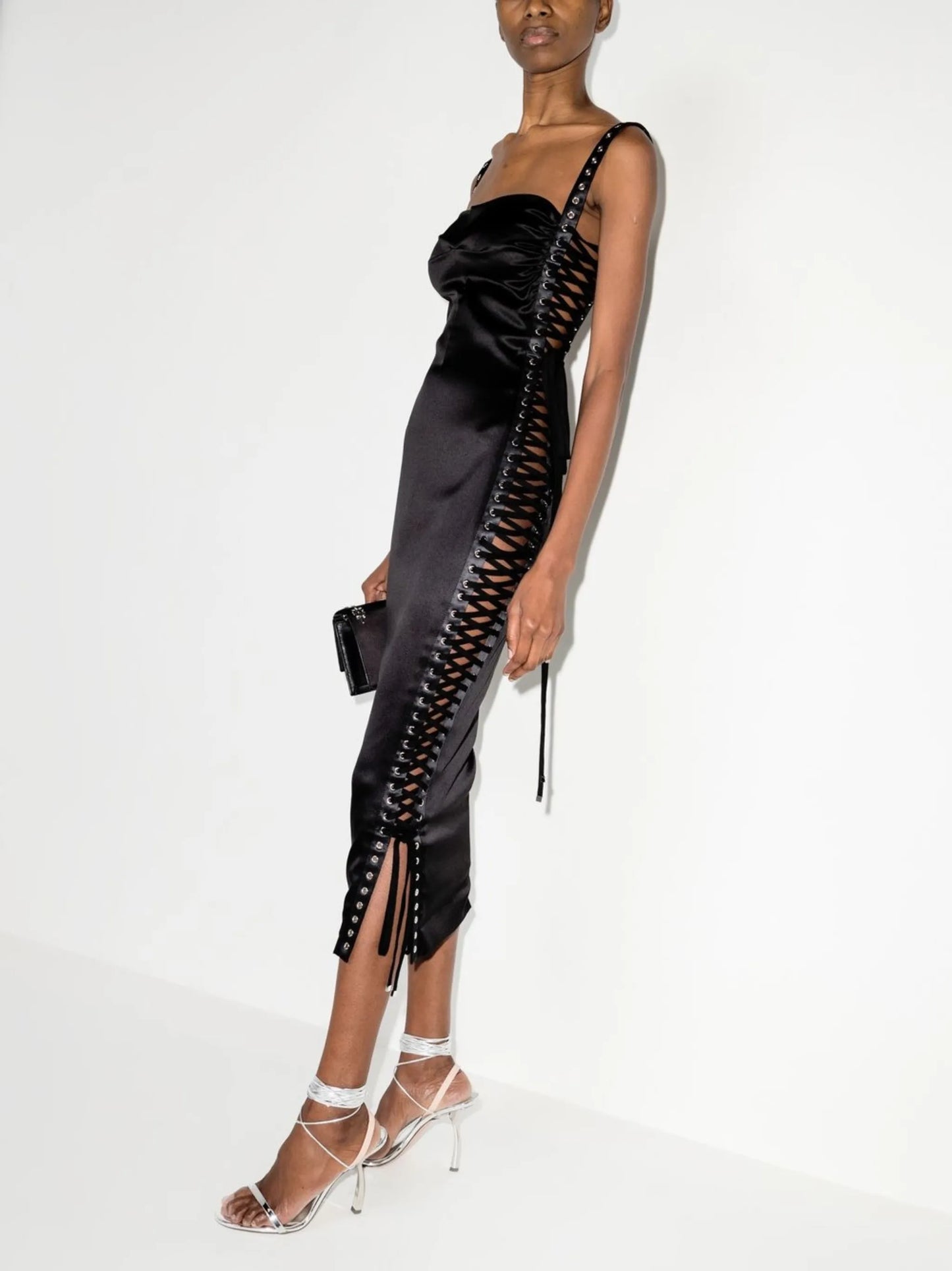 lace-detail sleeveless midi dress