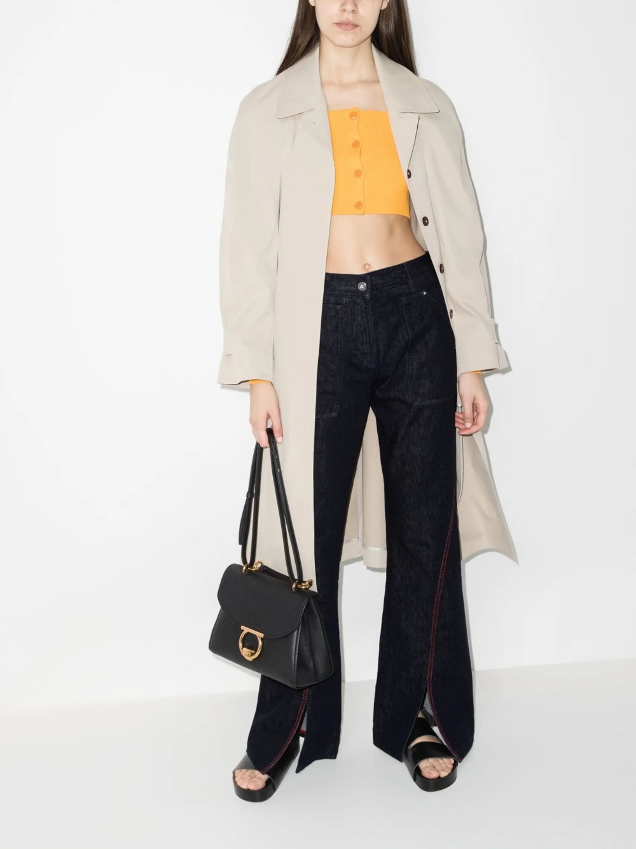 front-slit wide-leg jeans