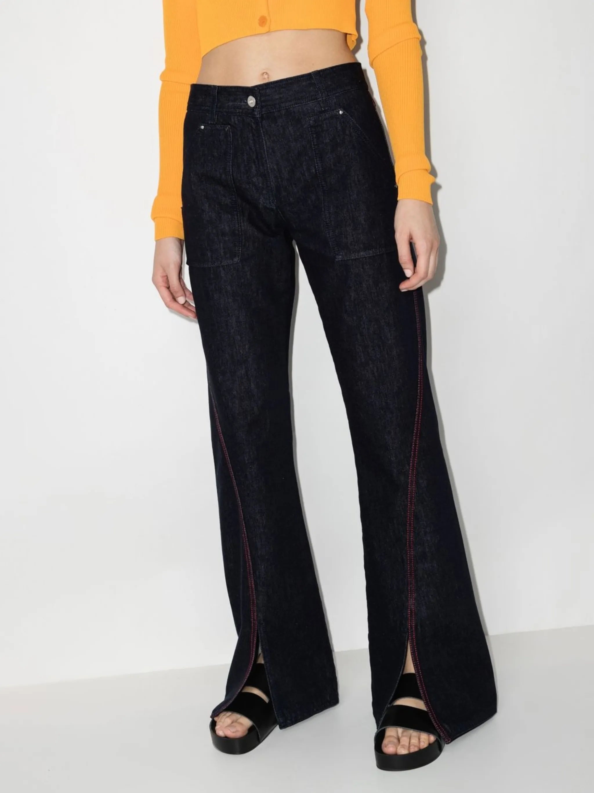 front-slit wide-leg jeans