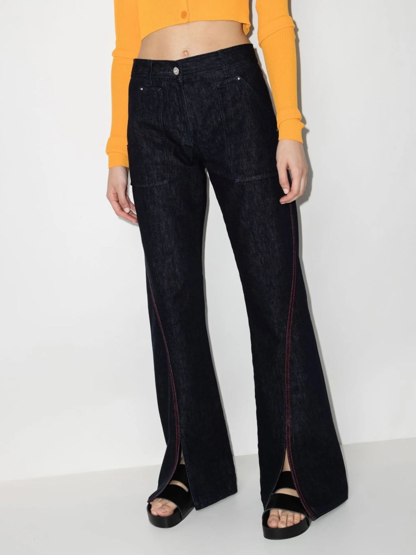 front-slit wide-leg jeans