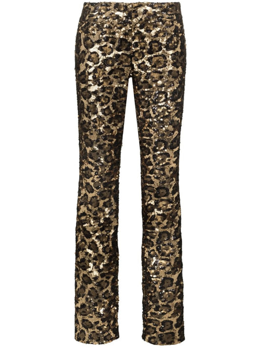 sequined leopard-pattern trousers