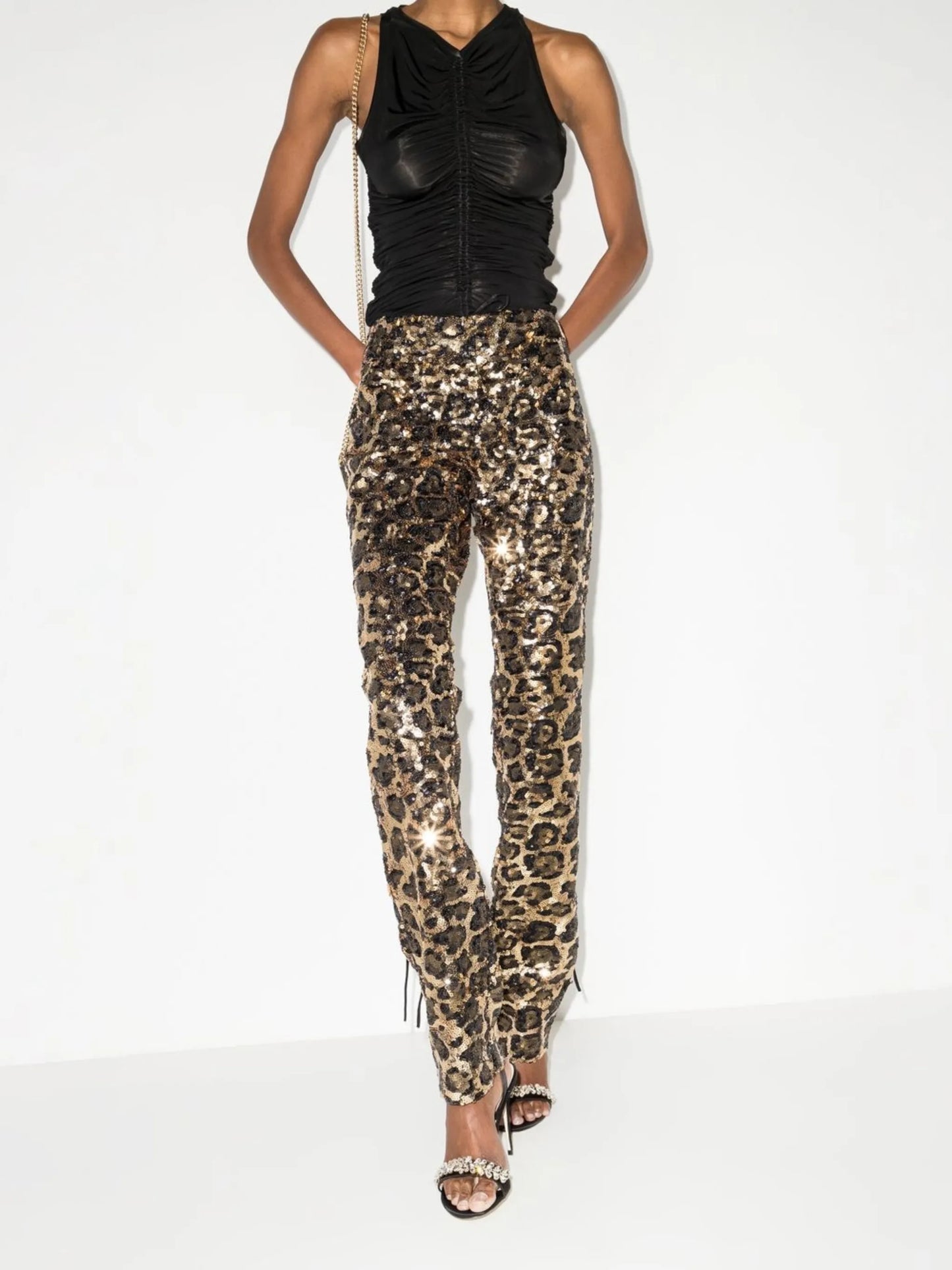 sequined leopard-pattern trousers