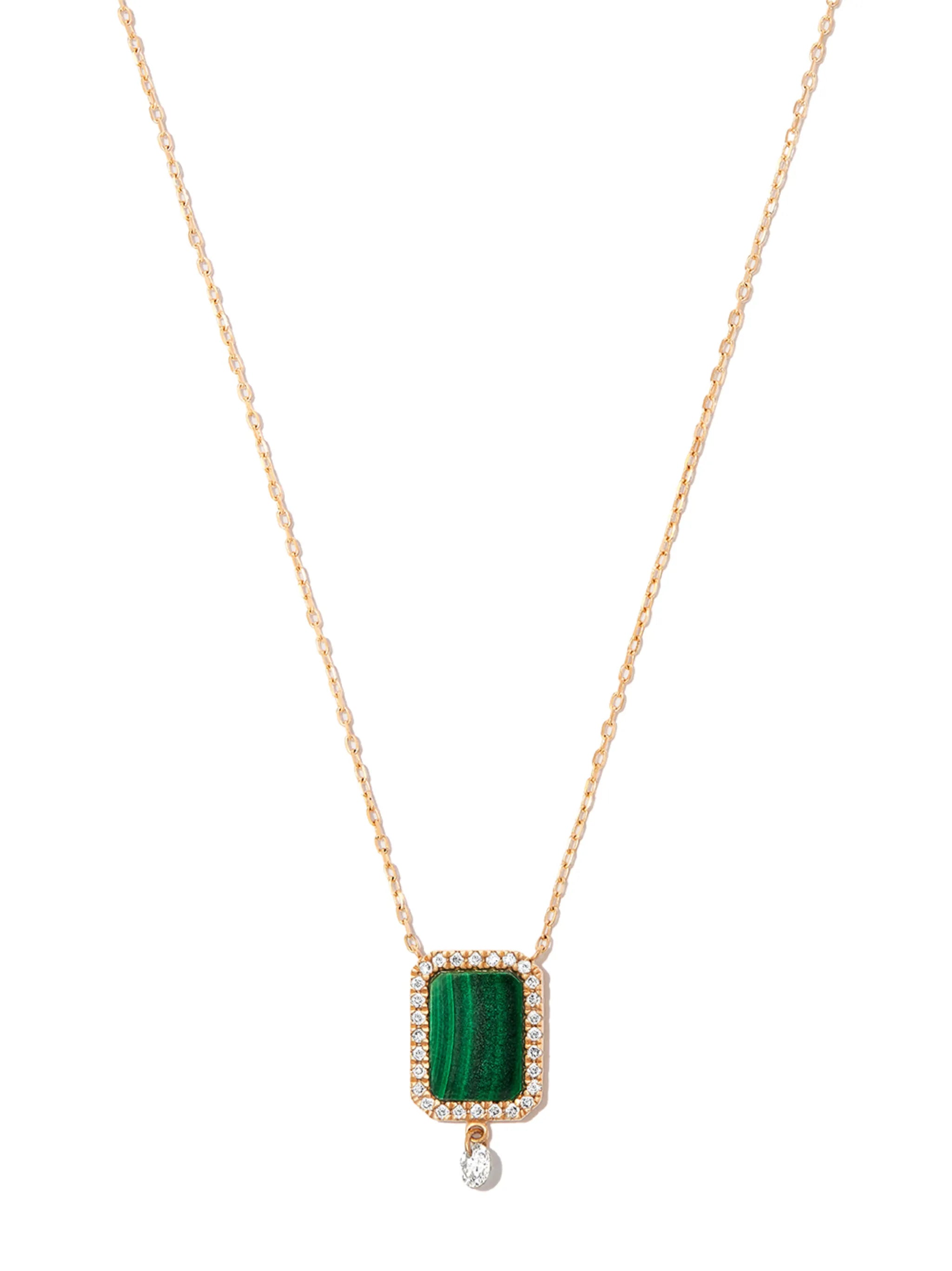18kt yellow gold Malachite diamond pendant necklace