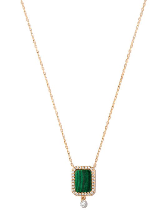 18kt yellow gold Malachite diamond pendant necklace