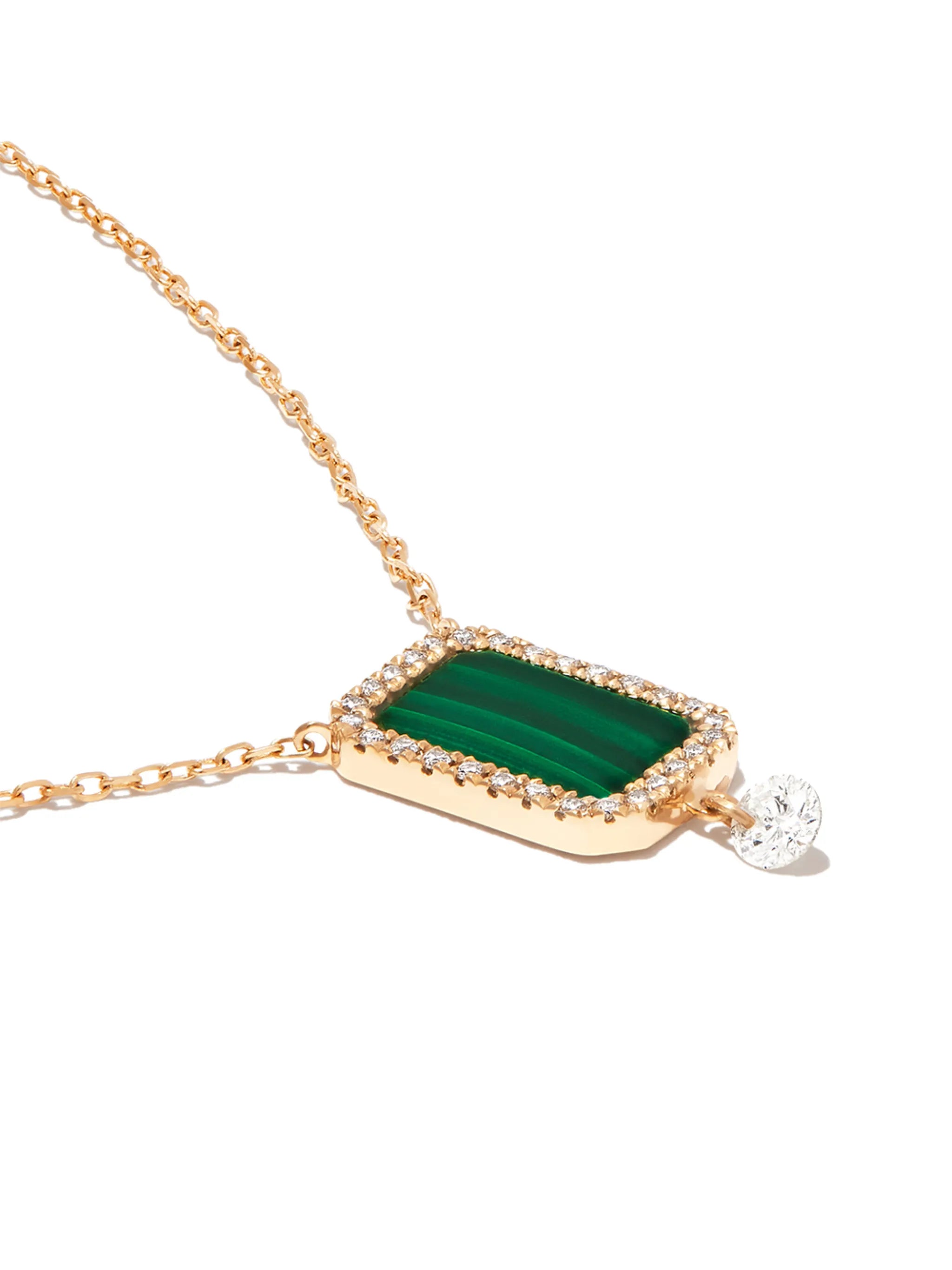 18kt yellow gold Malachite diamond pendant necklace