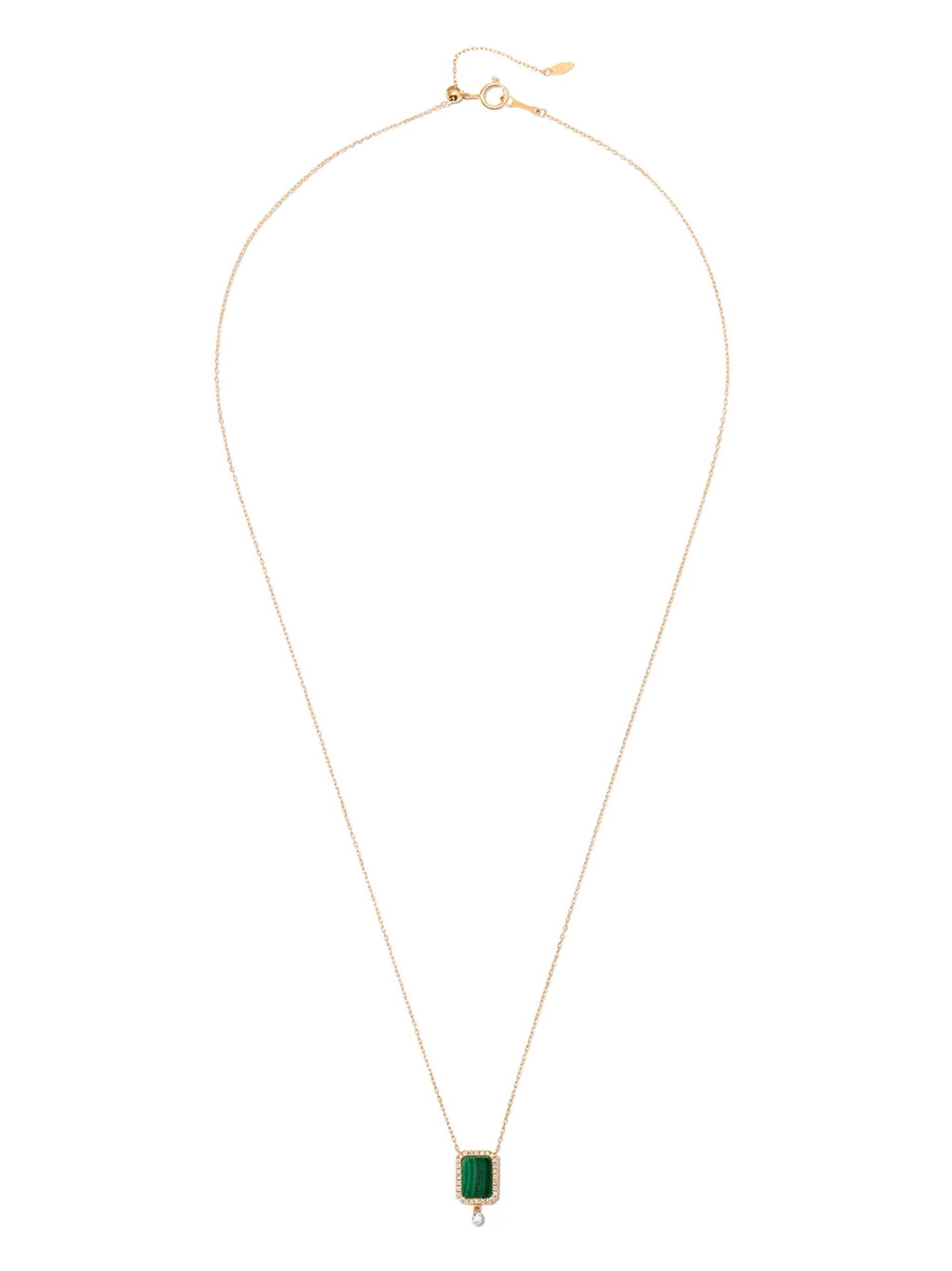 18kt yellow gold Malachite diamond pendant necklace