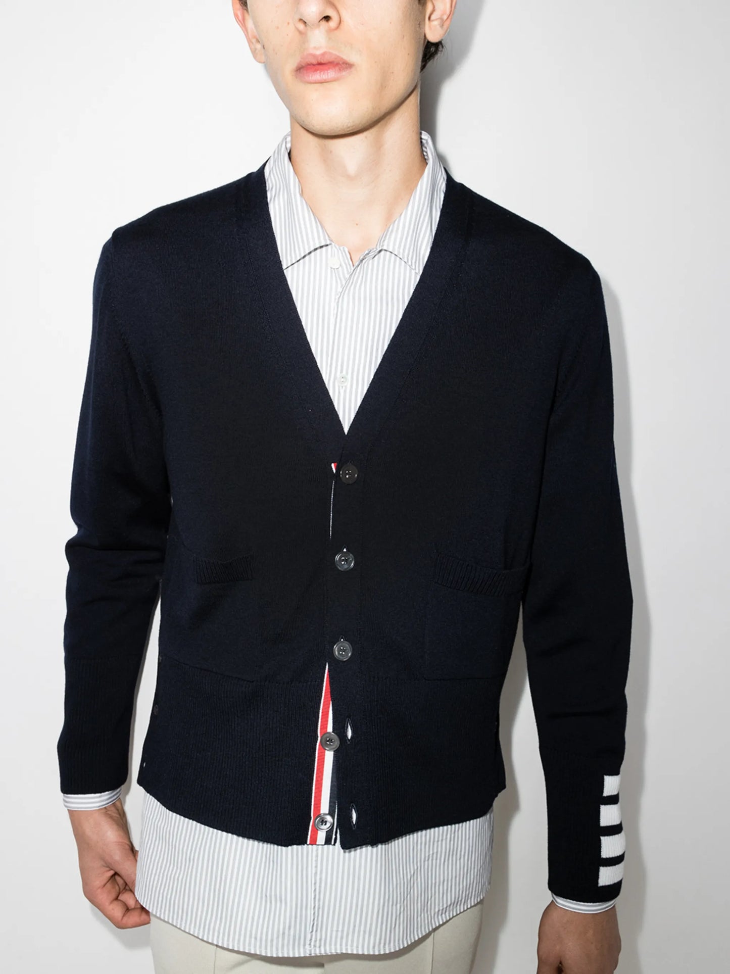 4-Bar stripe detail cardigan