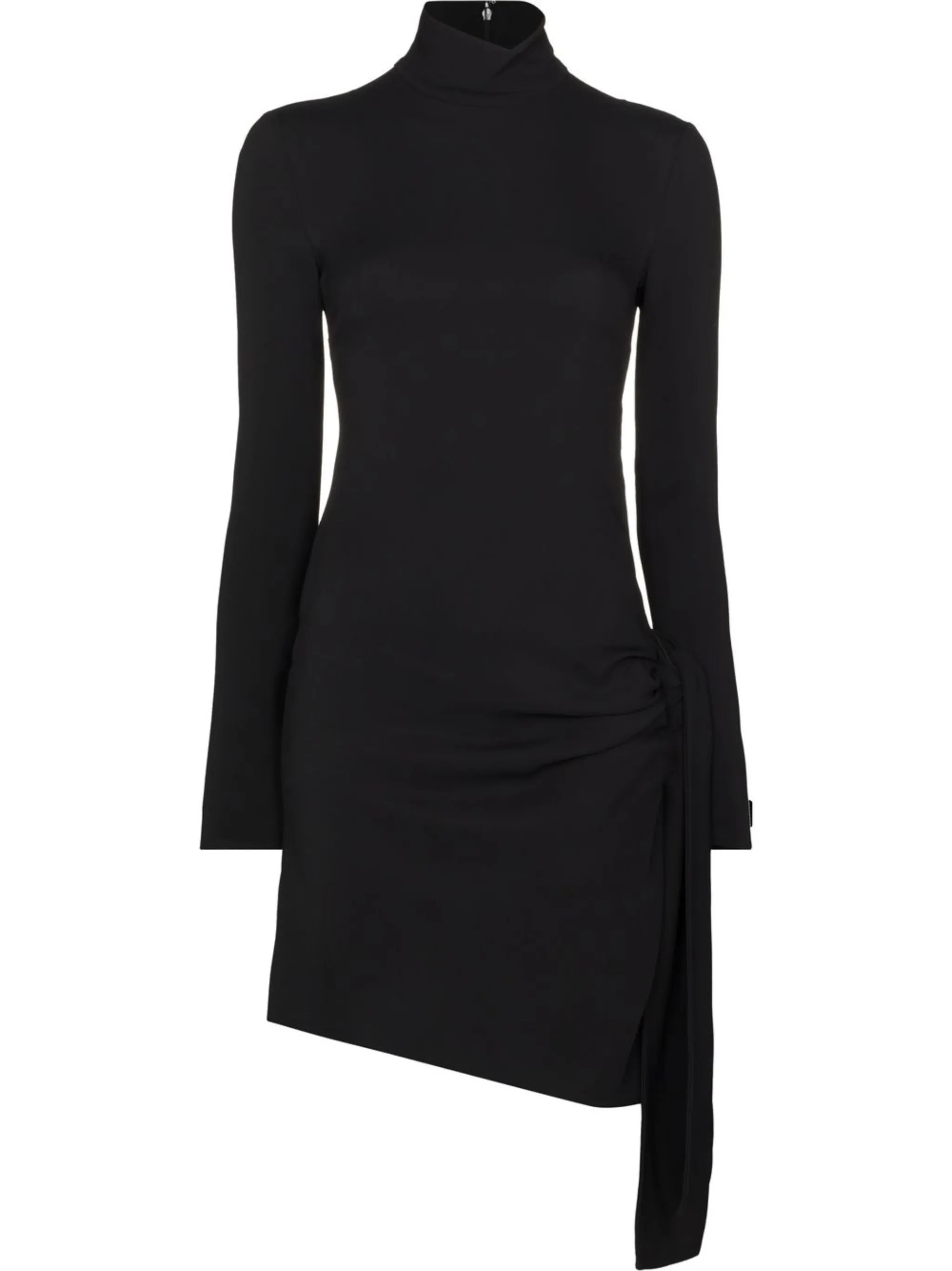 ruched high neck mini dress
