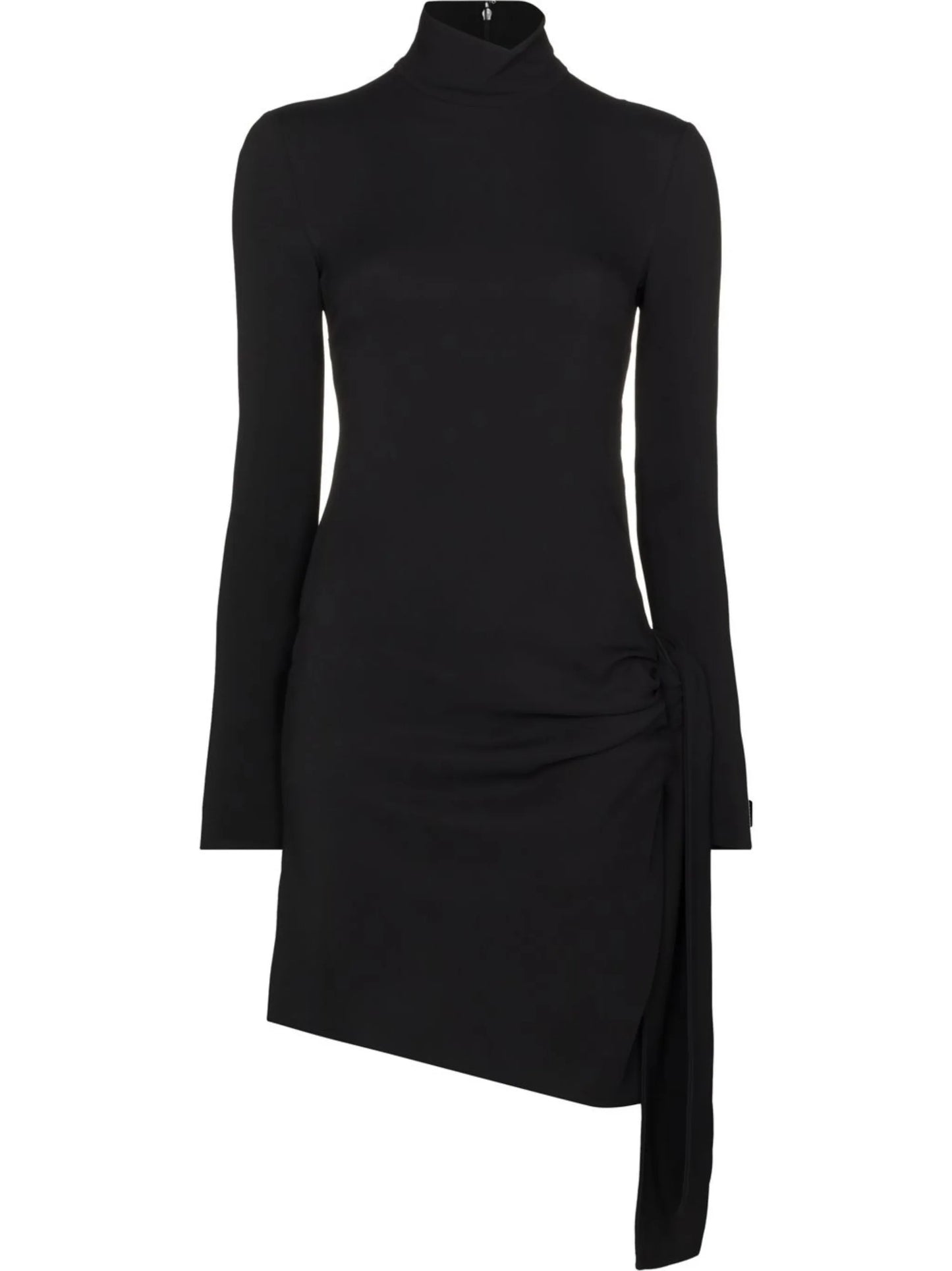 ruched high neck mini dress