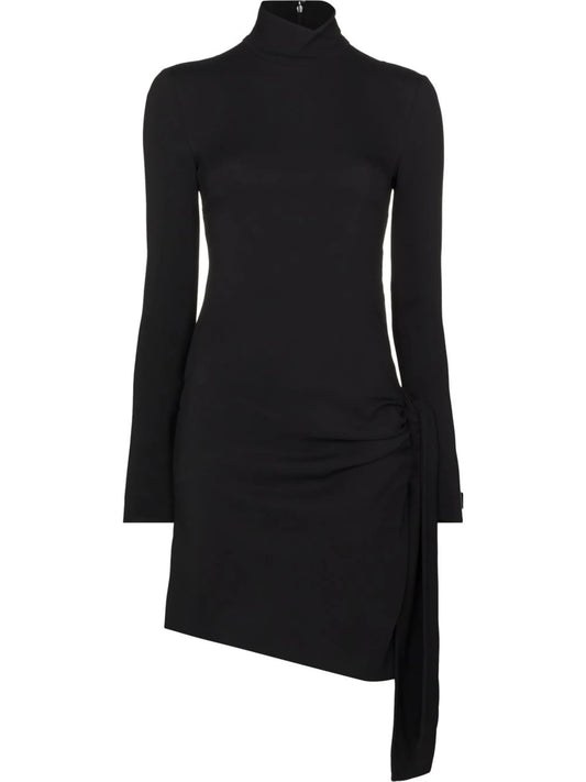 ruched high neck mini dress