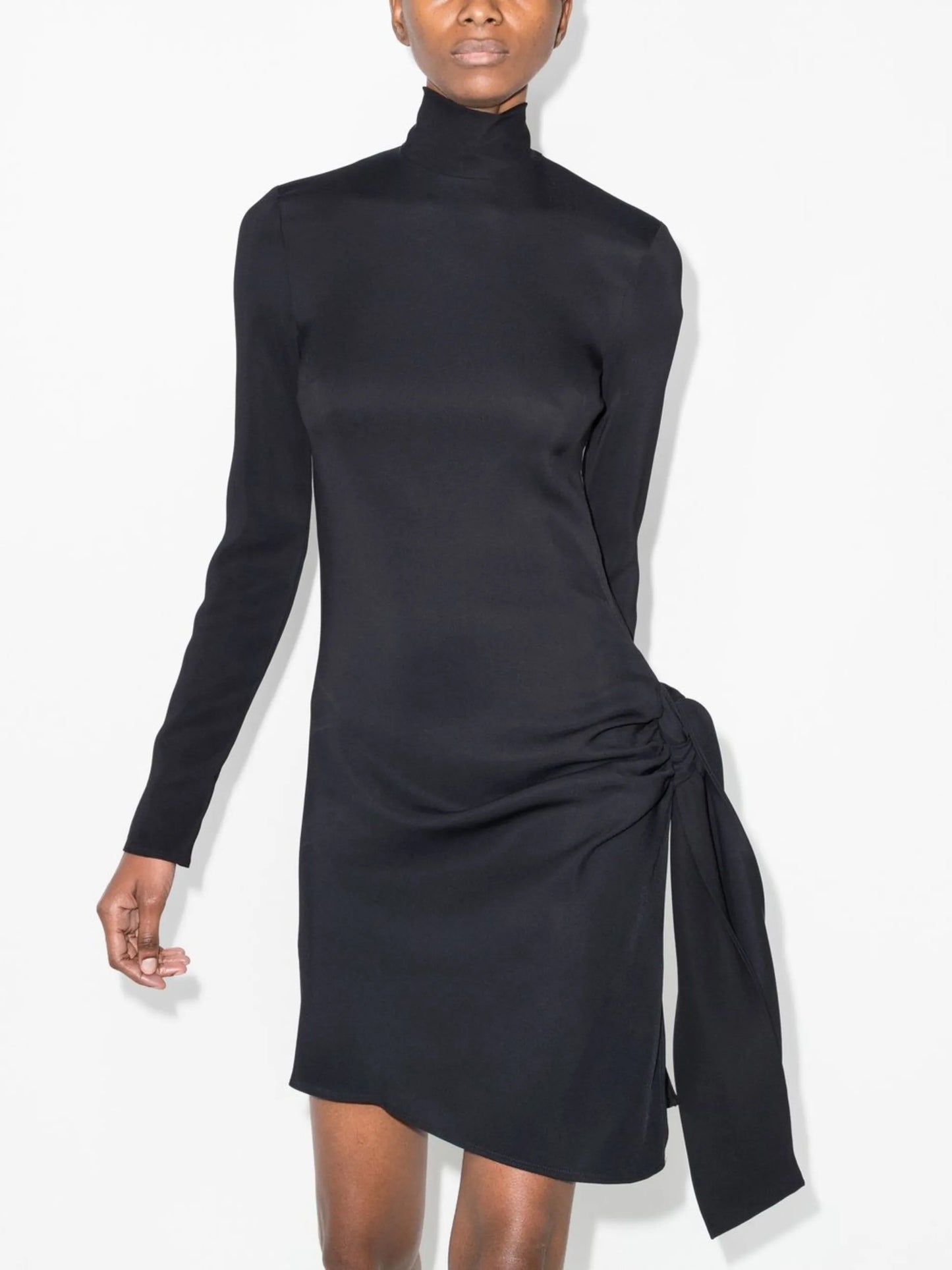 ruched high neck mini dress