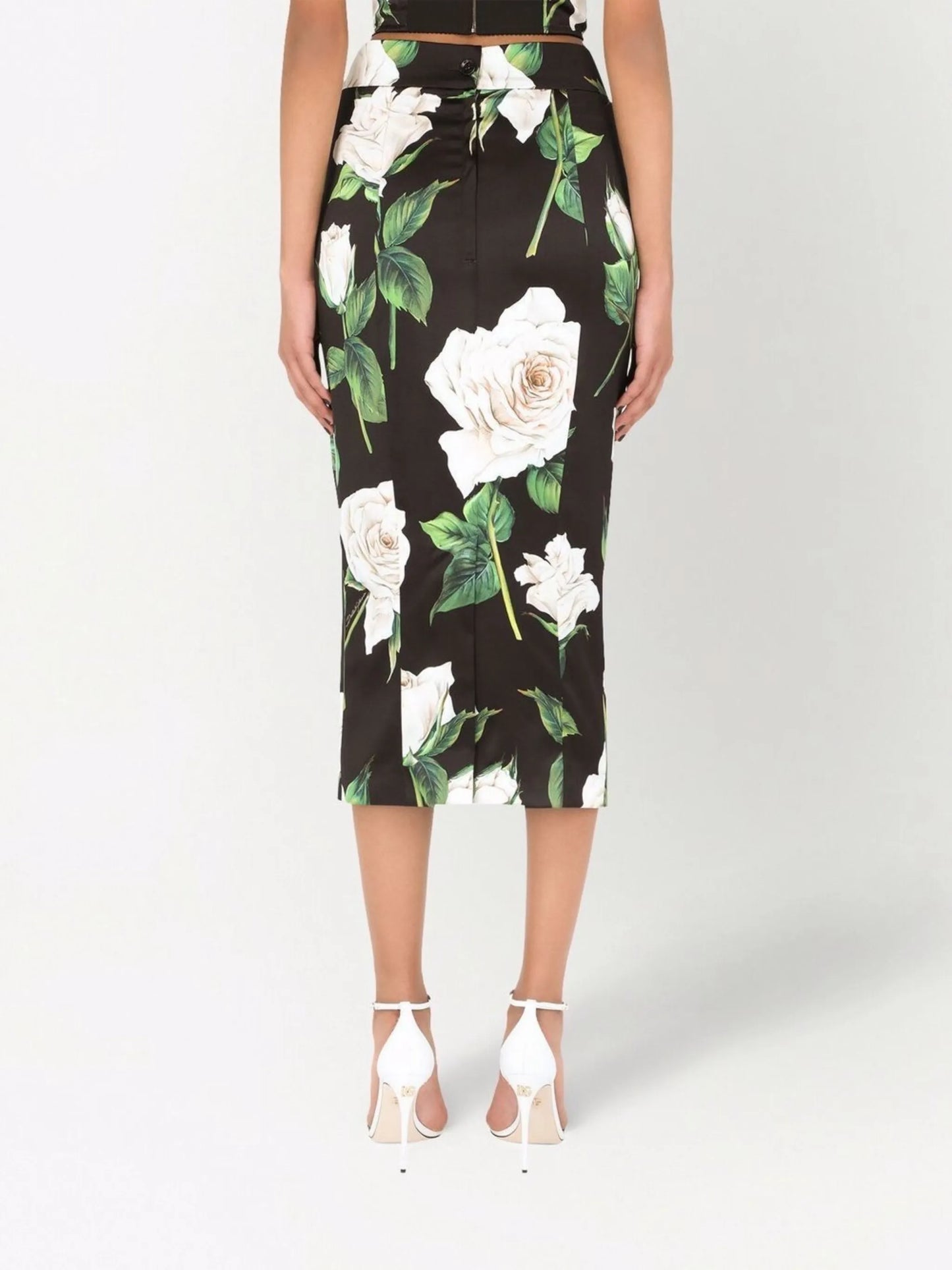 rose-print high-waisted pencil skirt