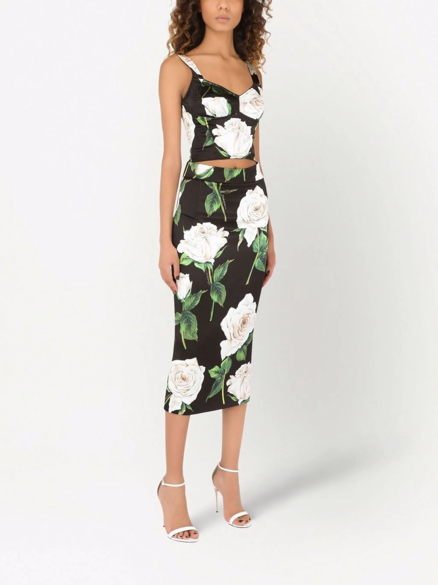 rose-print high-waisted pencil skirt