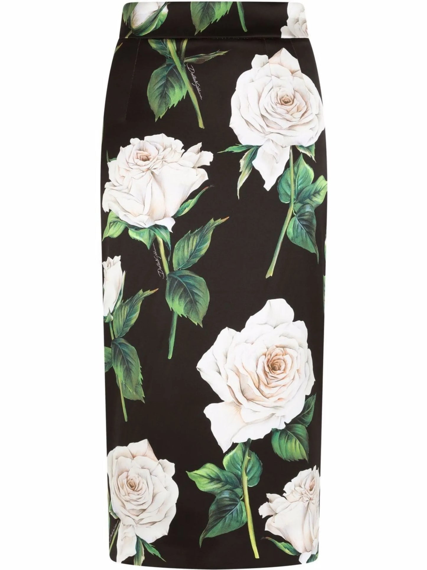rose-print high-waisted pencil skirt