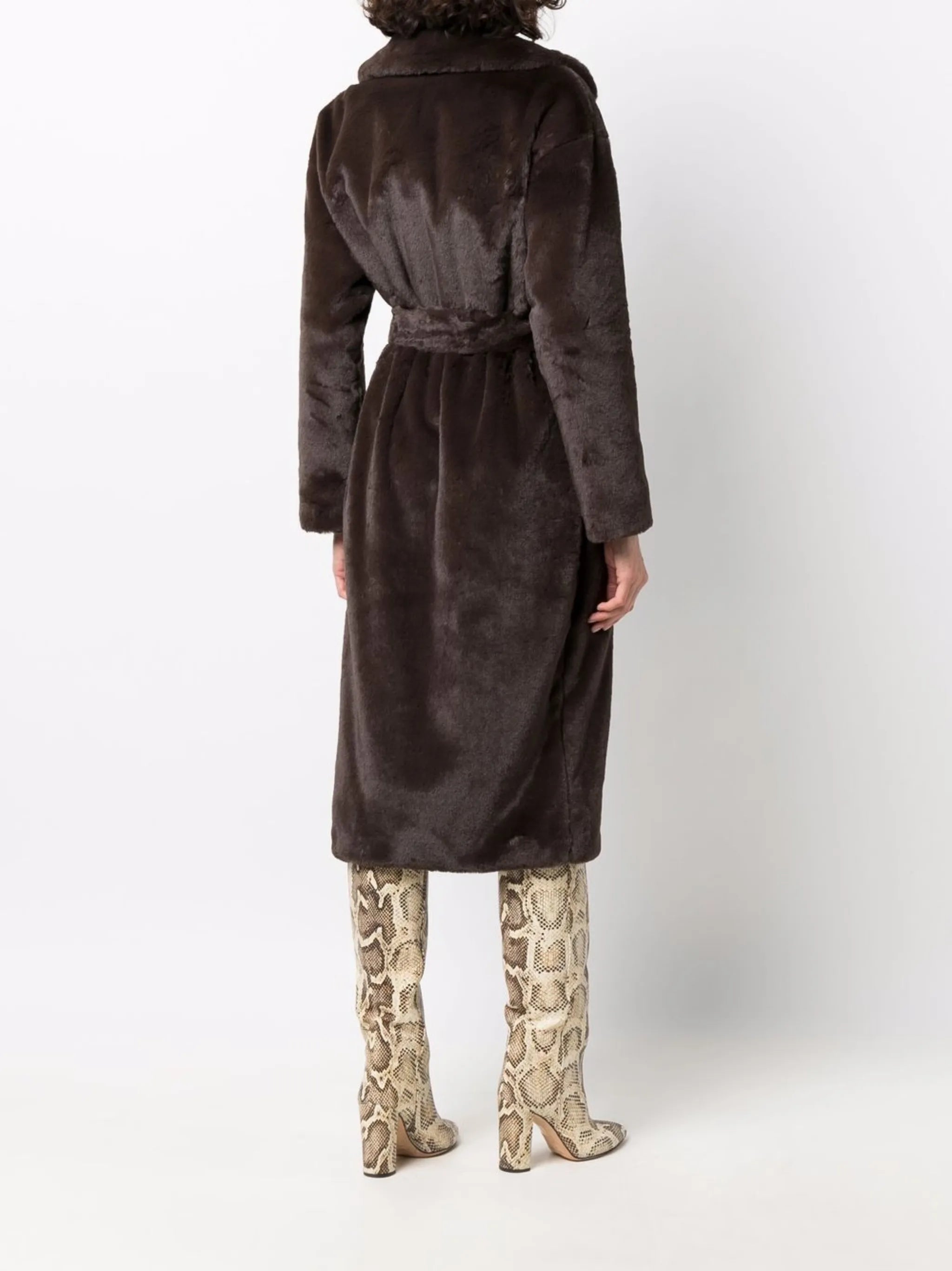 belted faux fur coat