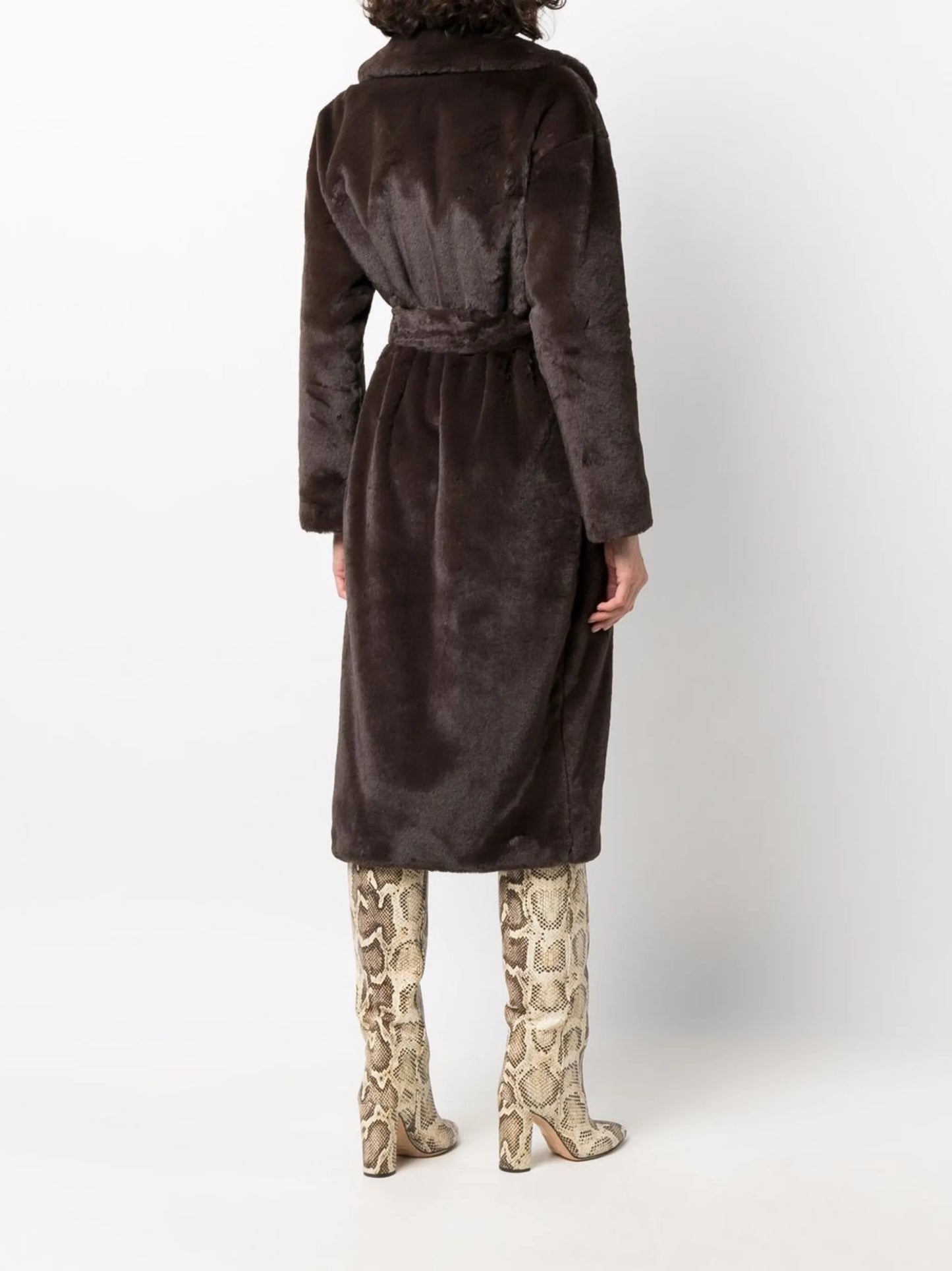belted faux fur coat