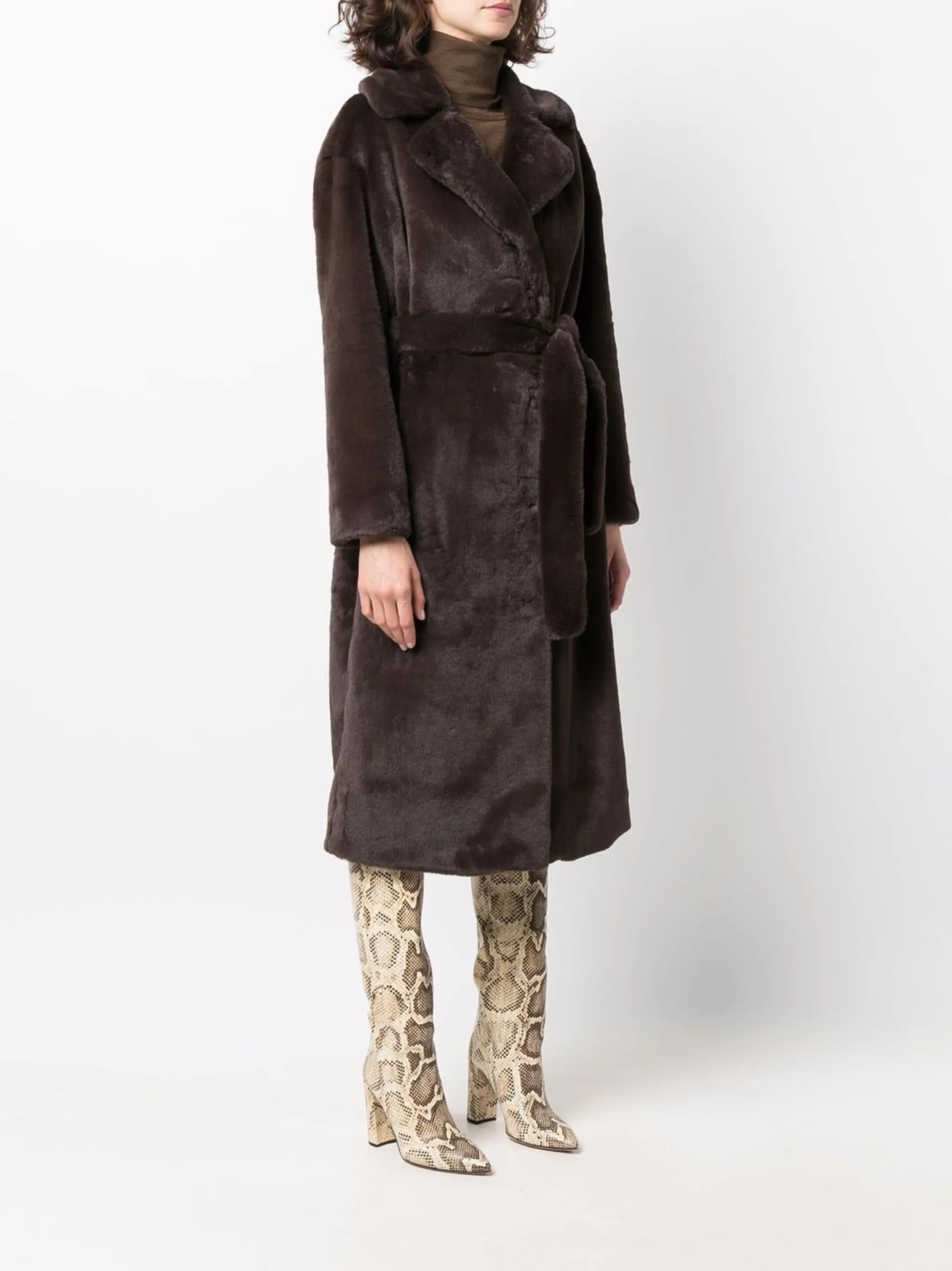 belted faux fur coat