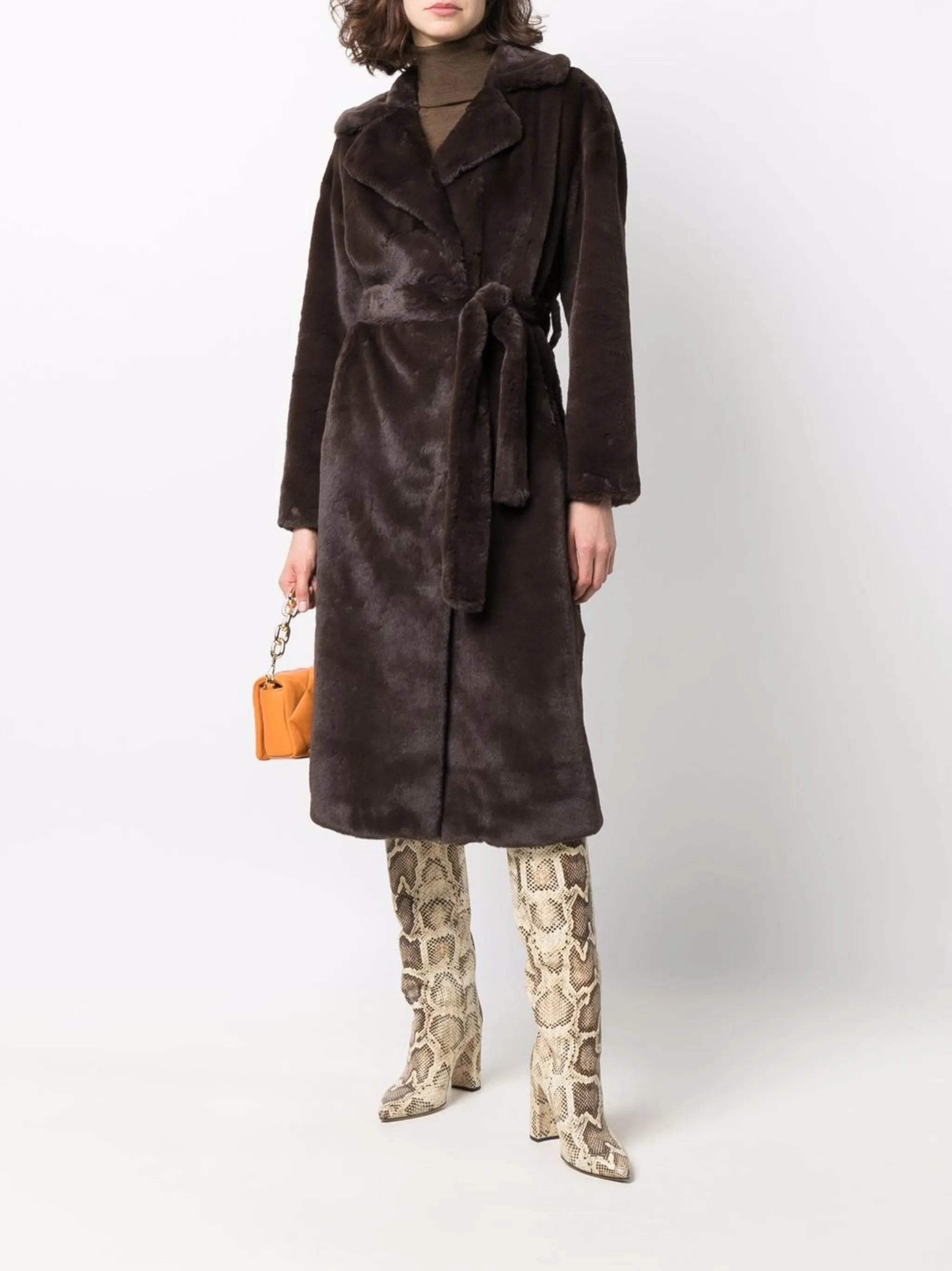 belted faux fur coat
