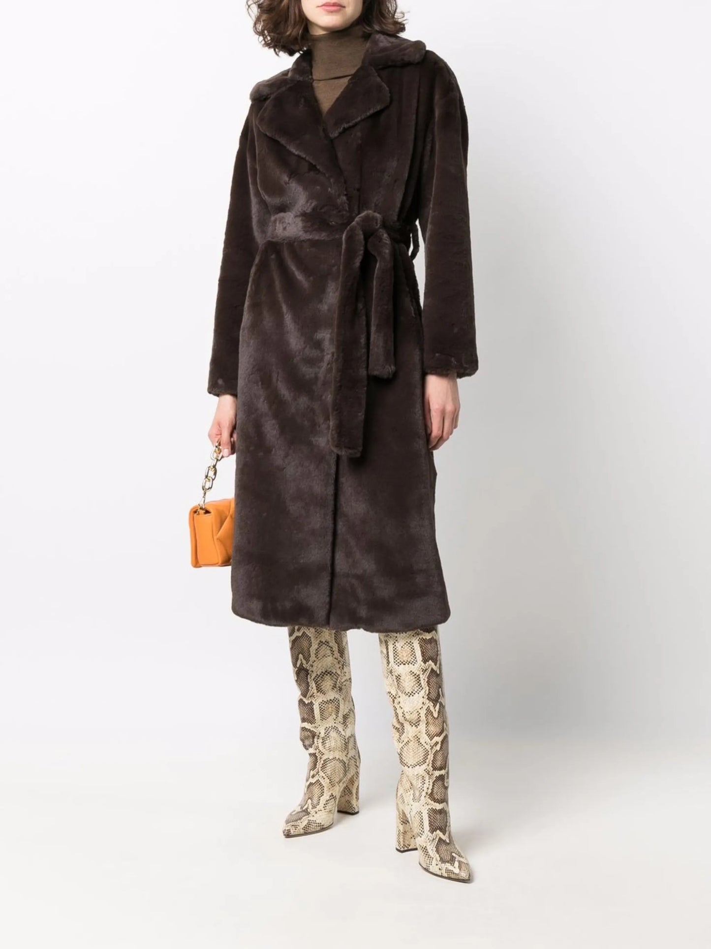 belted faux fur coat