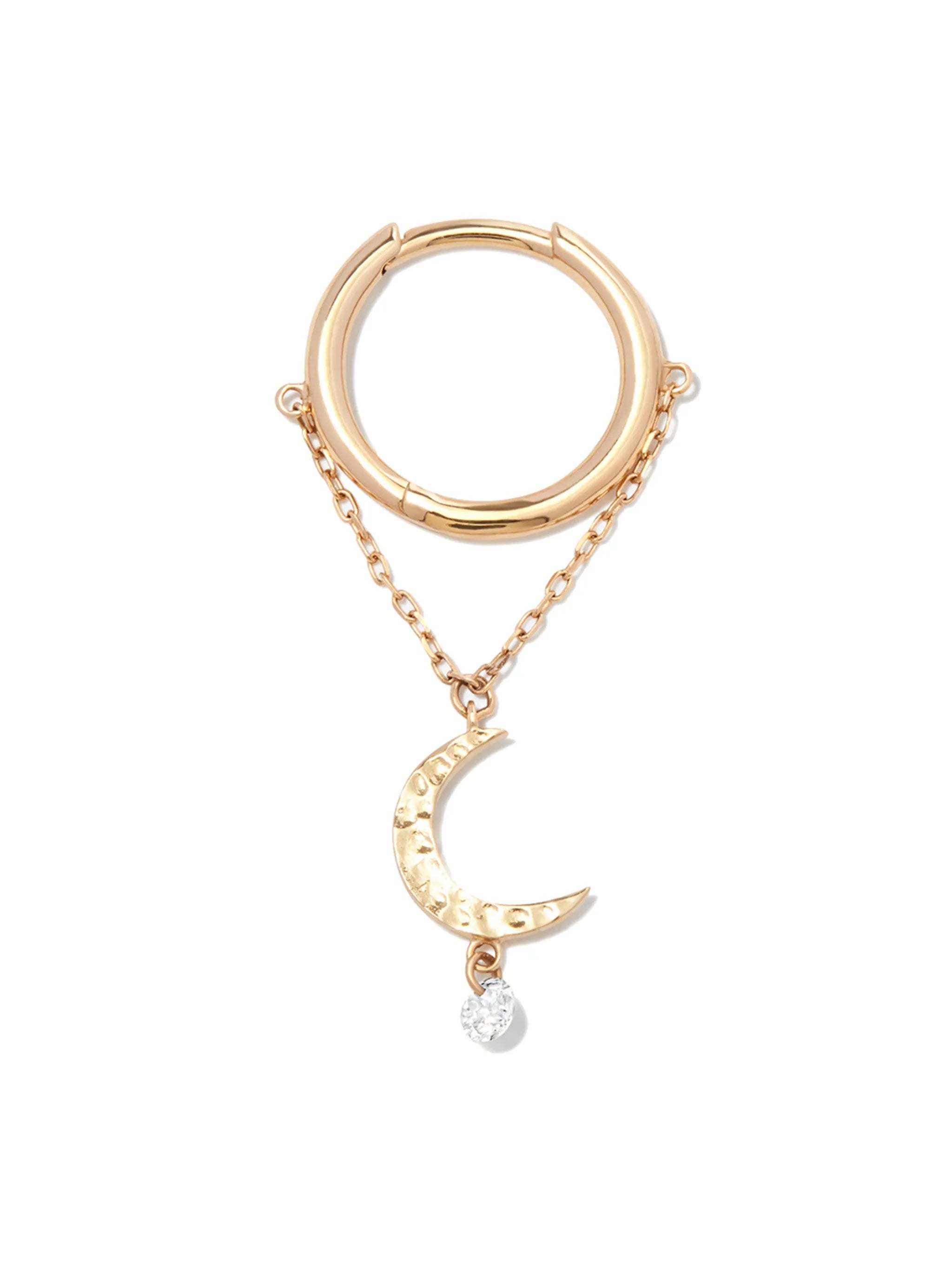 18kt yellow gold Moon diamond hoop earring