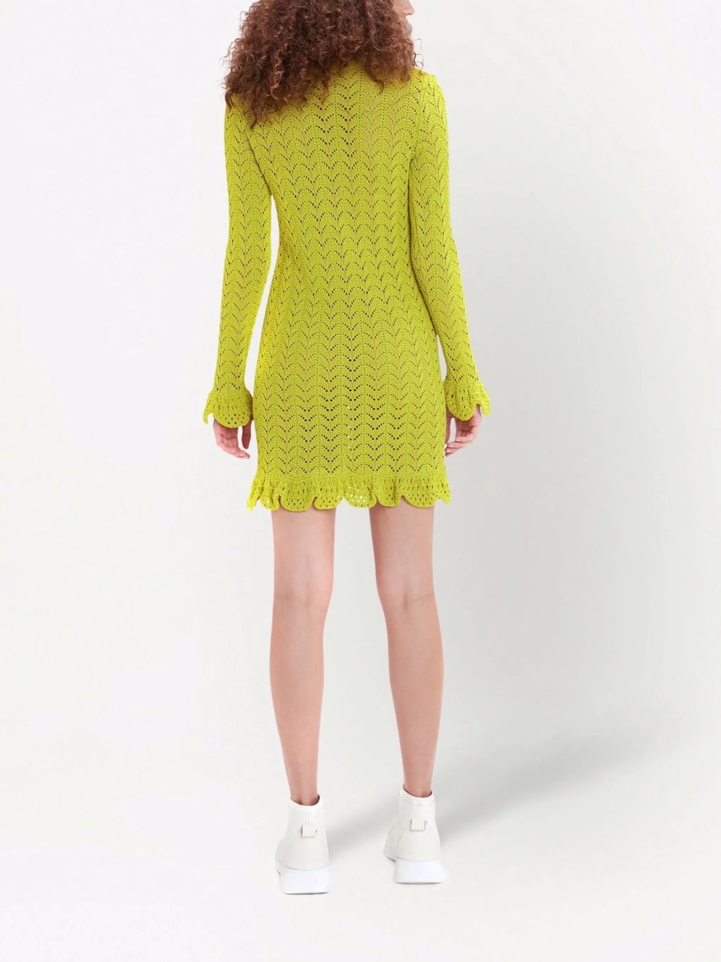 frill-detail crochet-effect dress