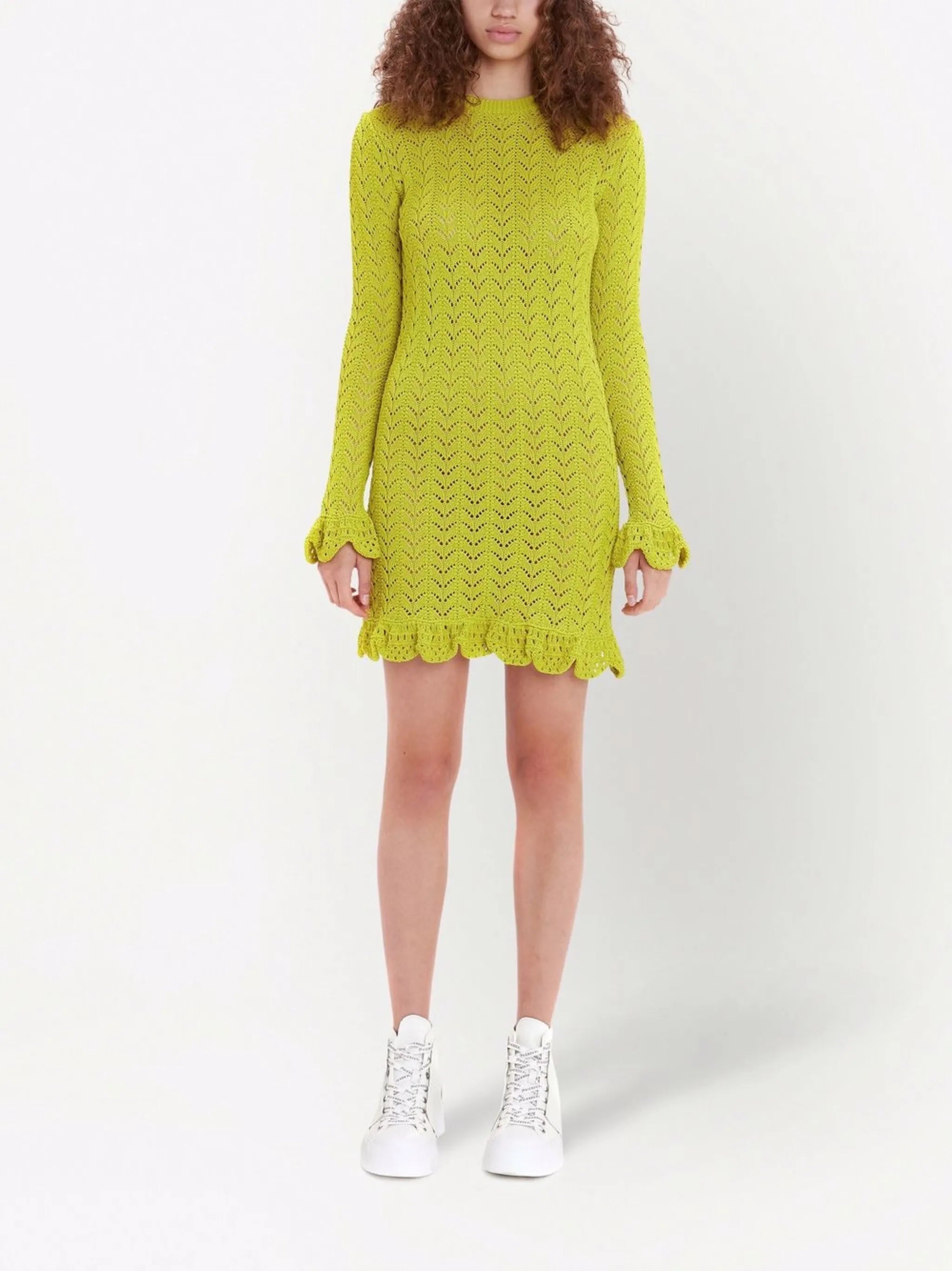frill-detail crochet-effect dress